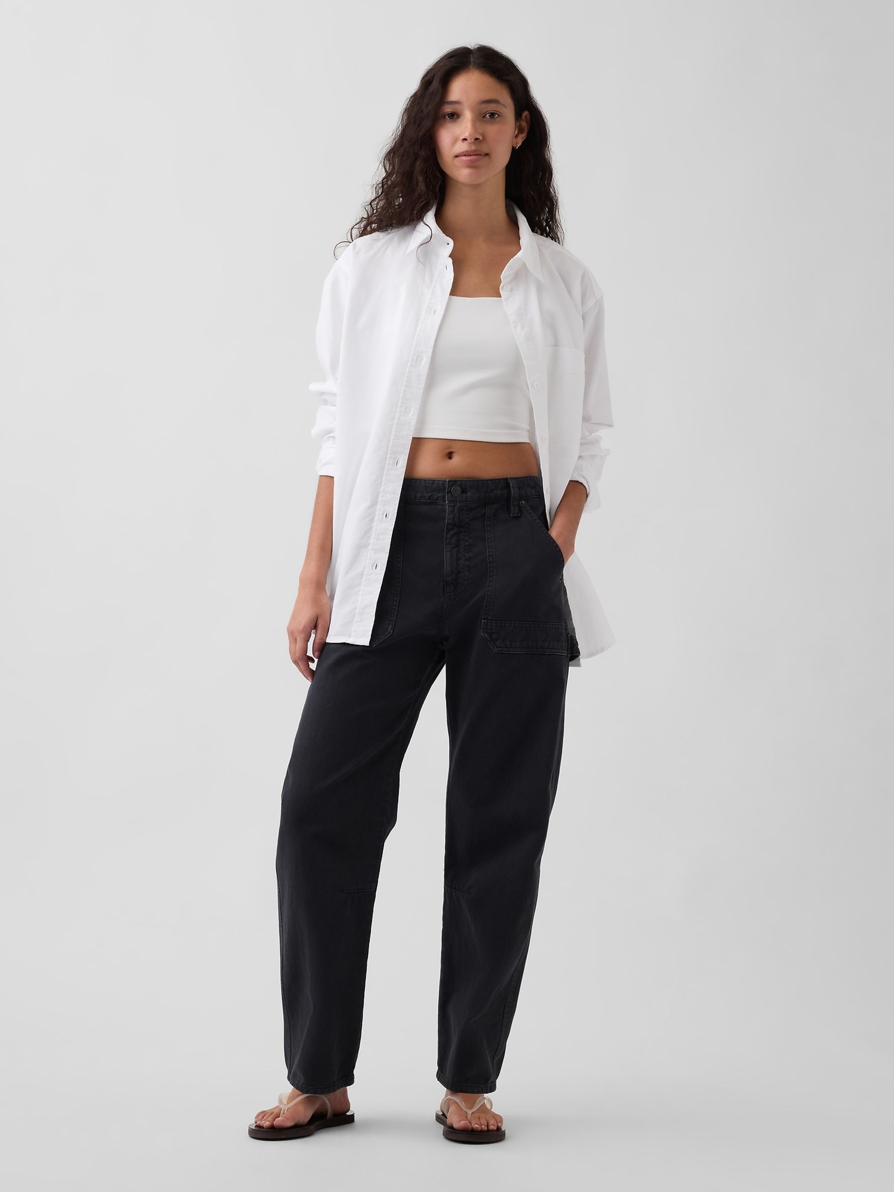 Black Mid Rise Barrel Utility Ankle Trousers - Image 4 of 5
