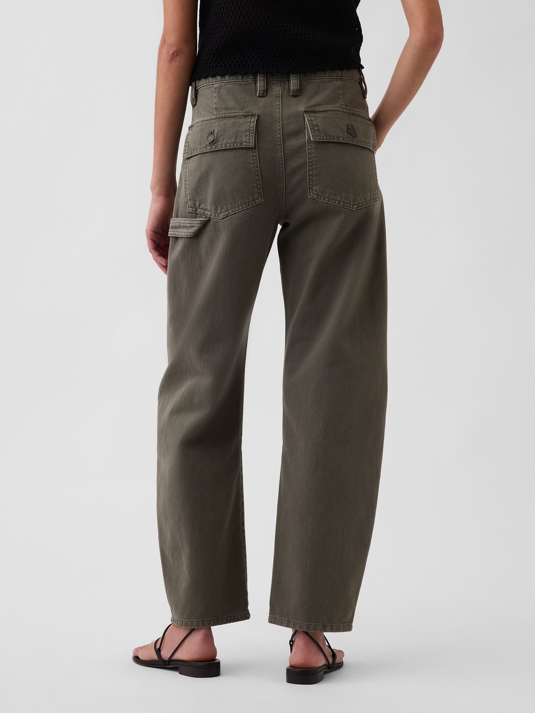 Green Mid Rise Barrel Utility Ankle Trousers - Image 2 of 5