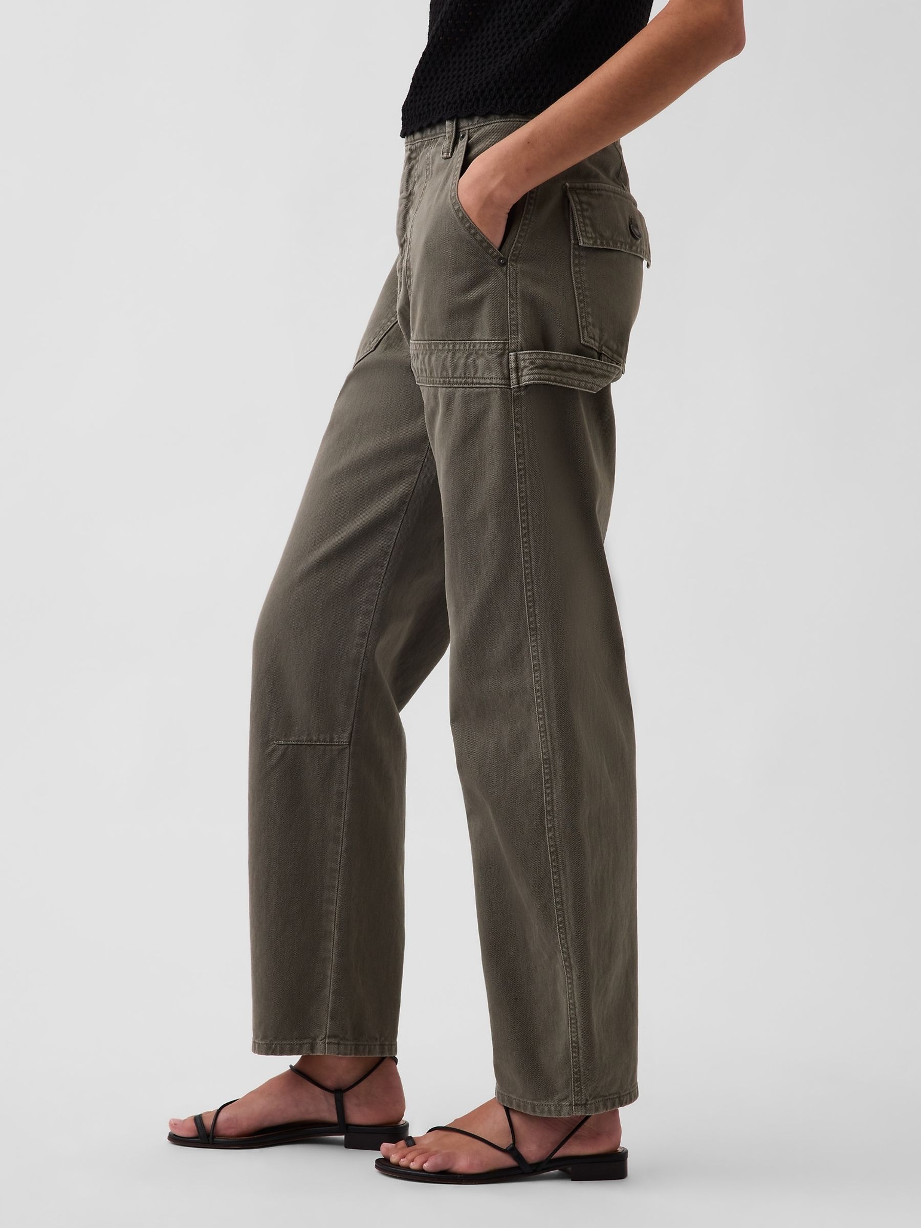 Green Mid Rise Barrel Utility Ankle Trousers - Image 3 of 5