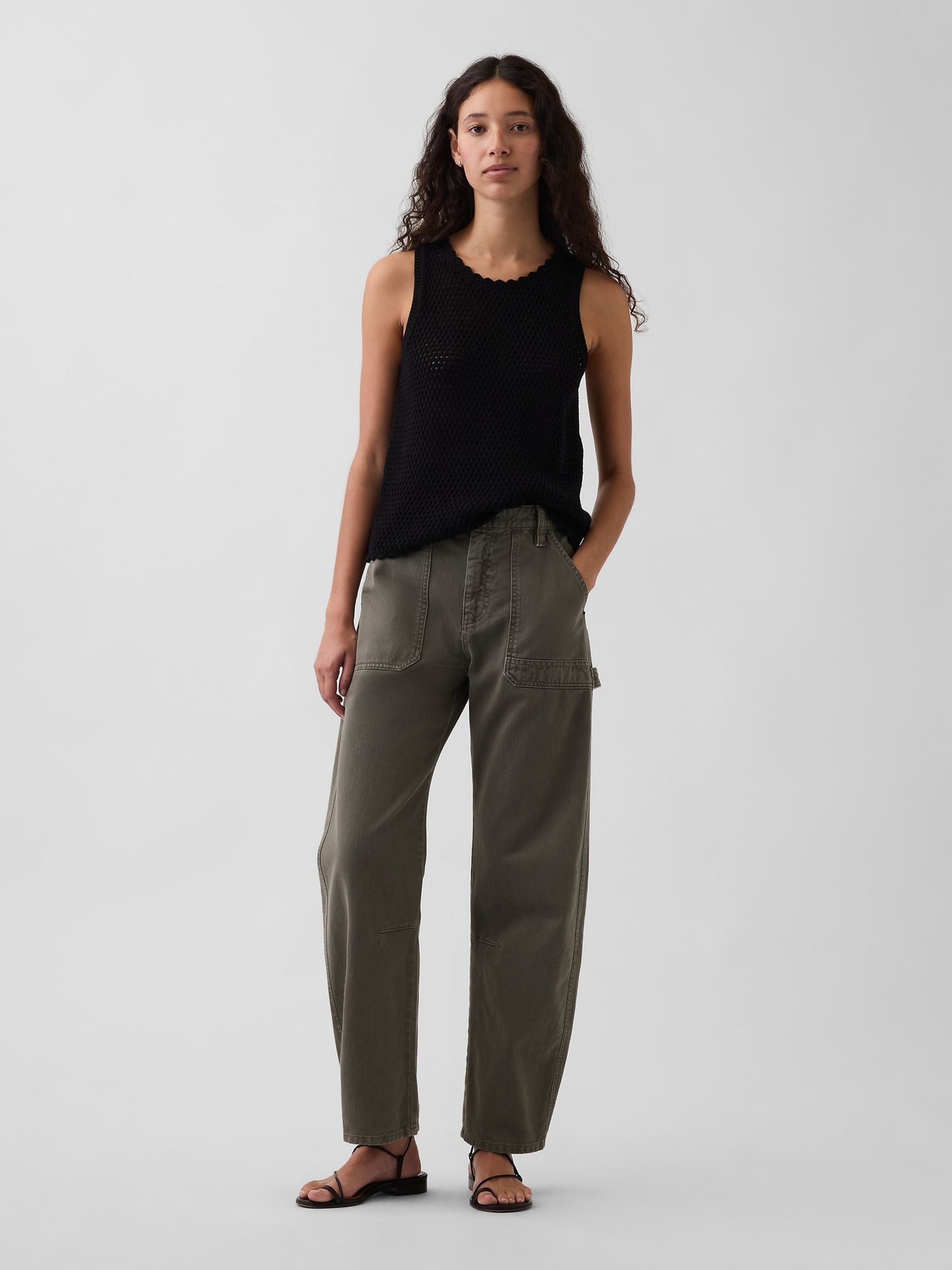 Green Mid Rise Barrel Utility Ankle Trousers - Image 4 of 5