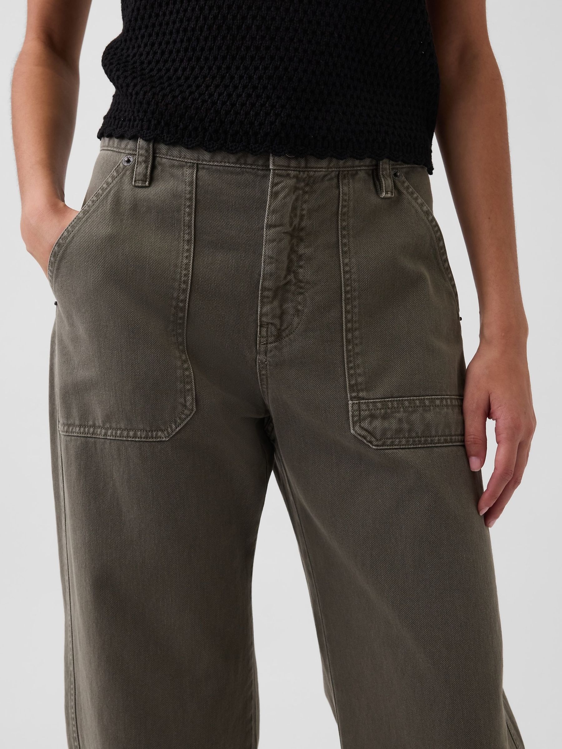 Green Mid Rise Barrel Utility Ankle Trousers - Image 5 of 5