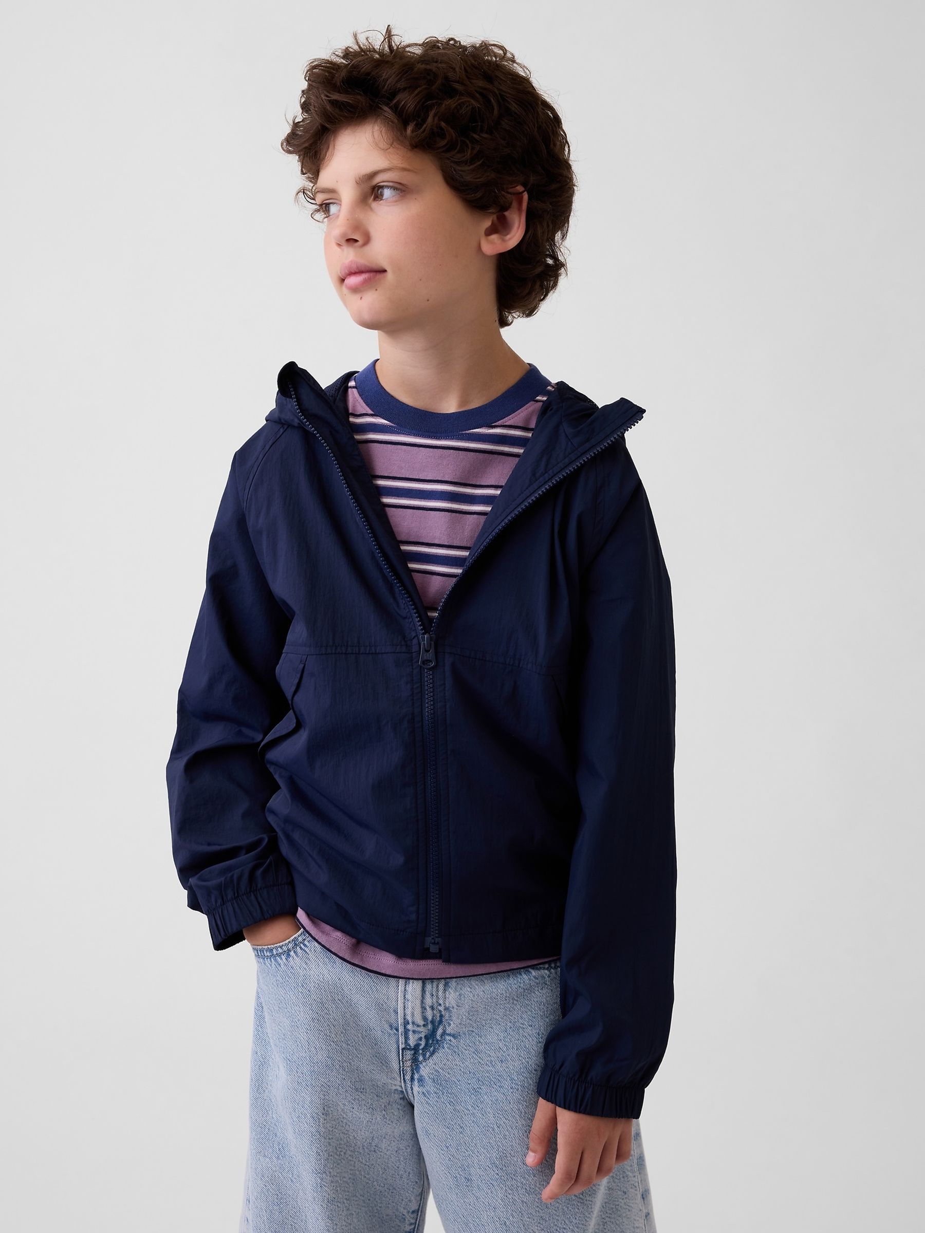 Navy Relaxed Windbreaker - Image 1 of 5 Navy Relaxed Windbreaker - Image 1 of 5