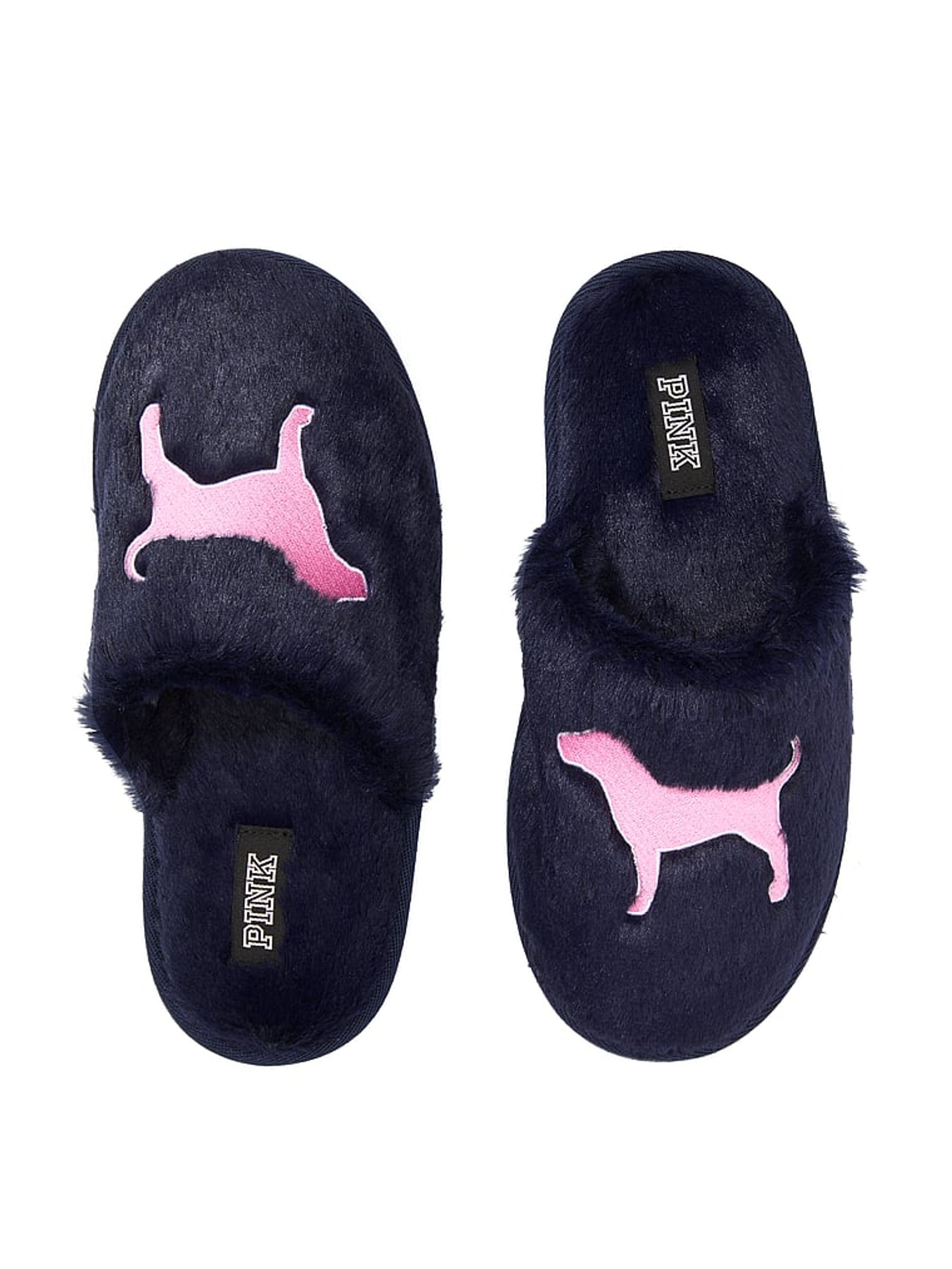 Noir Navy Blue Faux Fur Slippers - Image 1 of 2