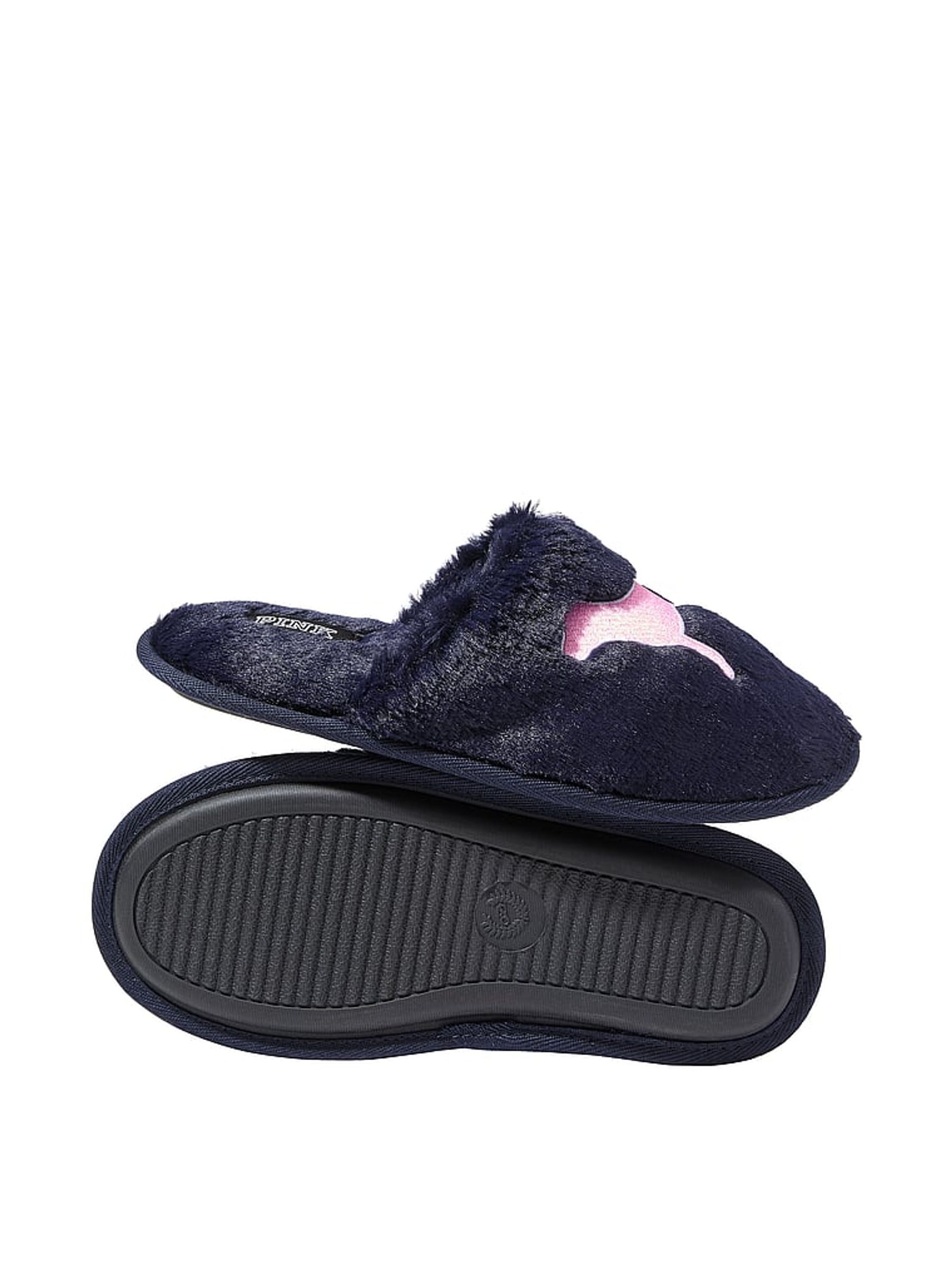 Noir Navy Blue Faux Fur Slippers - Image 2 of 2