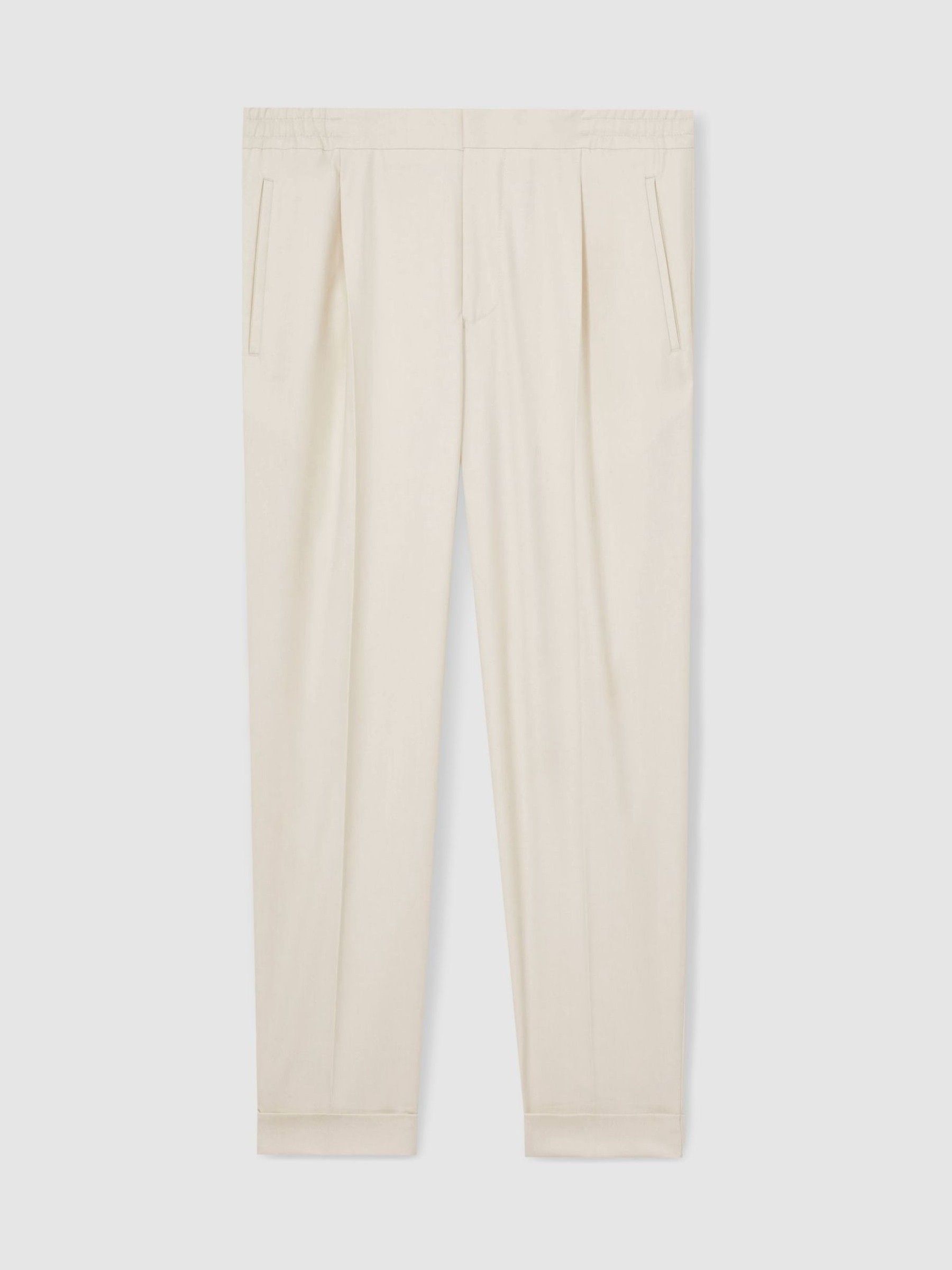 Relaxed Drawstring Trousers with Turn-Ups in Ecru - Image 2 of 6
