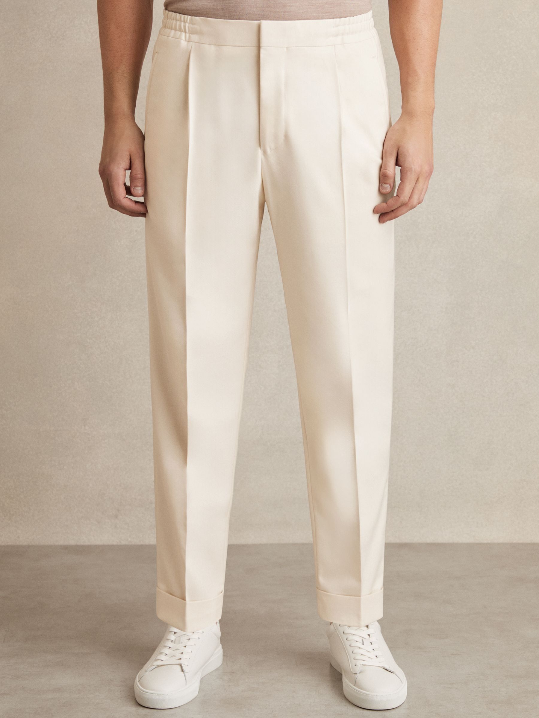 Relaxed Drawstring Trousers with Turn-Ups in Ecru - Image 3 of 6