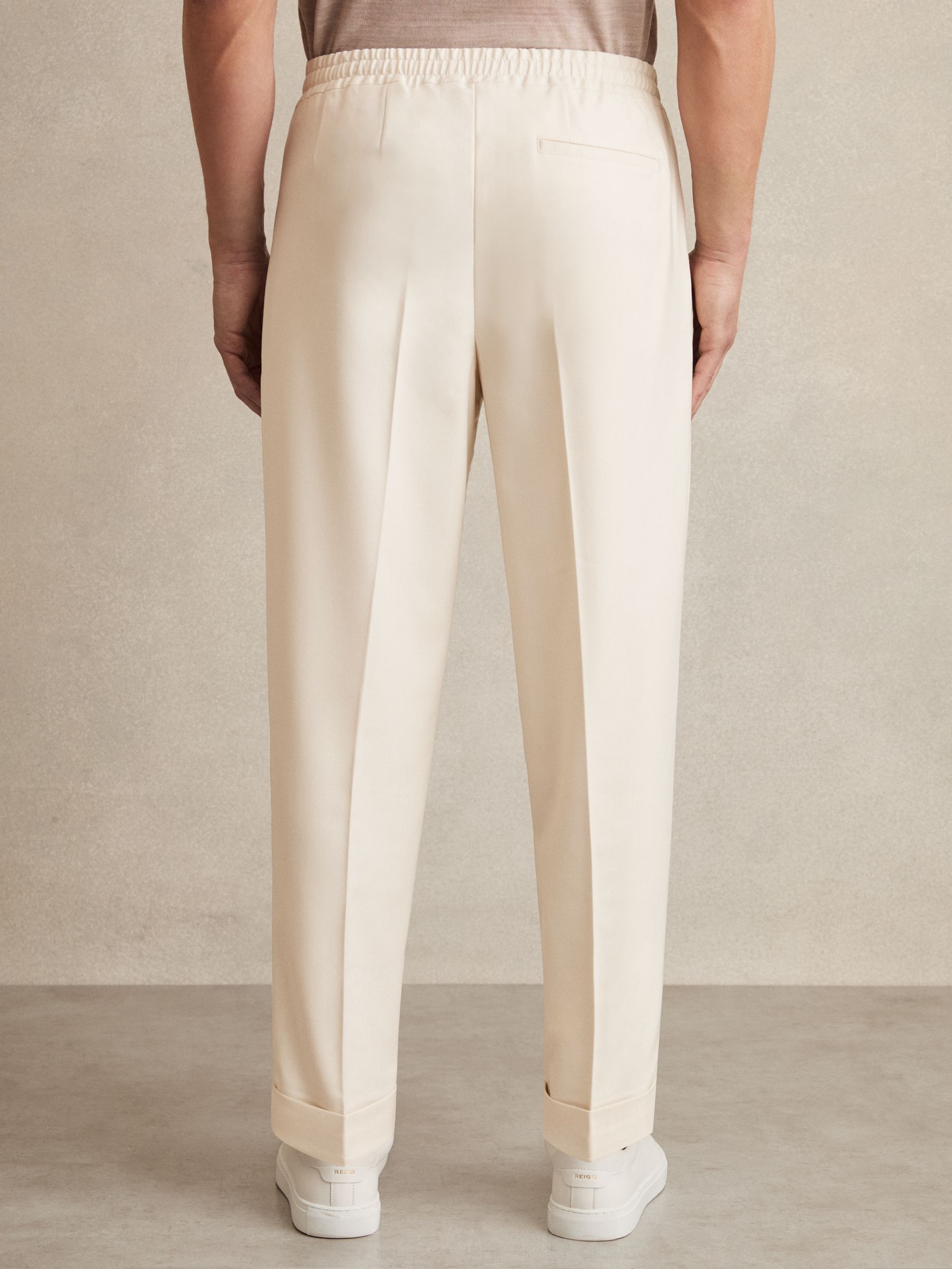 Relaxed Drawstring Trousers with Turn-Ups in Ecru - Image 5 of 6