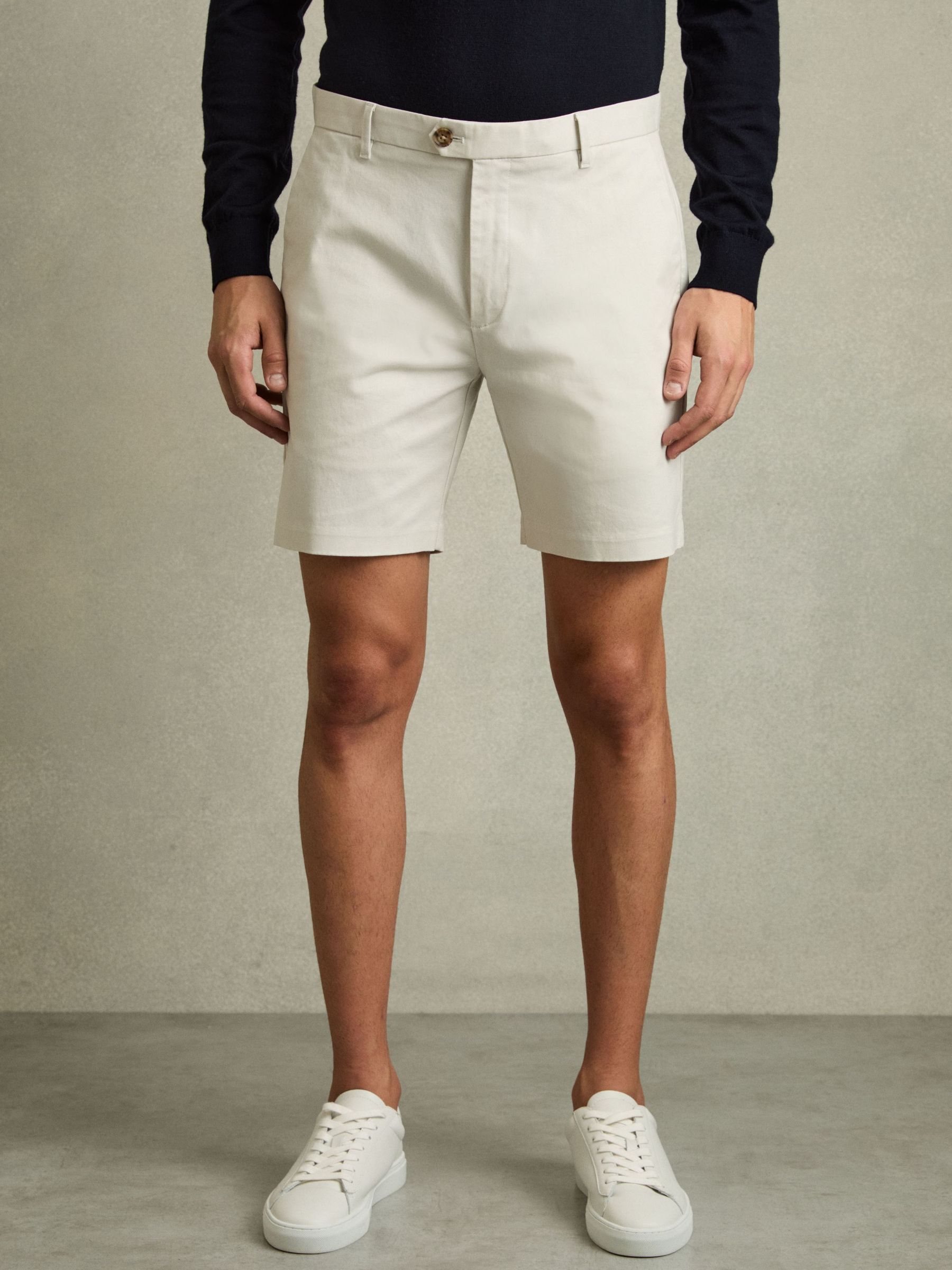 Short Length Cotton Chino Shorts with Stretch in Chalk - image 3