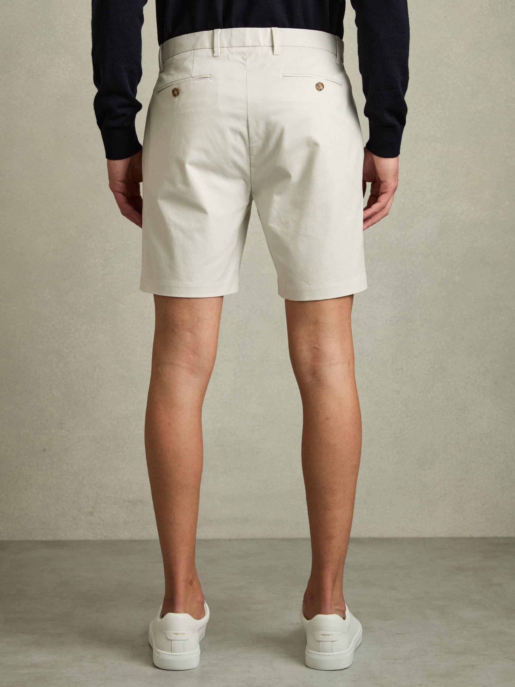 Short Length Cotton Chino Shorts with Stretch in Chalk - image 5