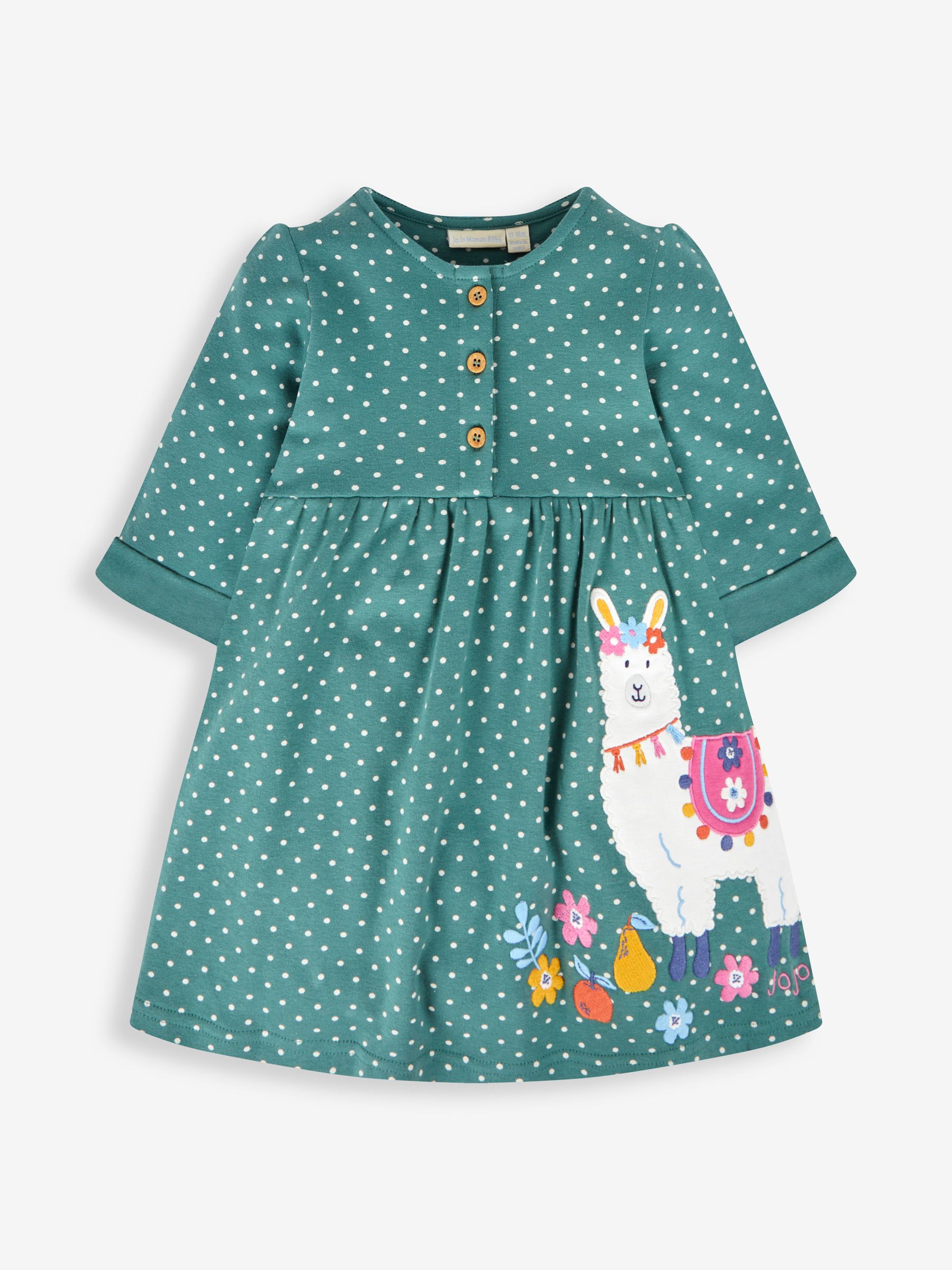 Green Llama Appliqué Button Front Dress - Image 1 of 3