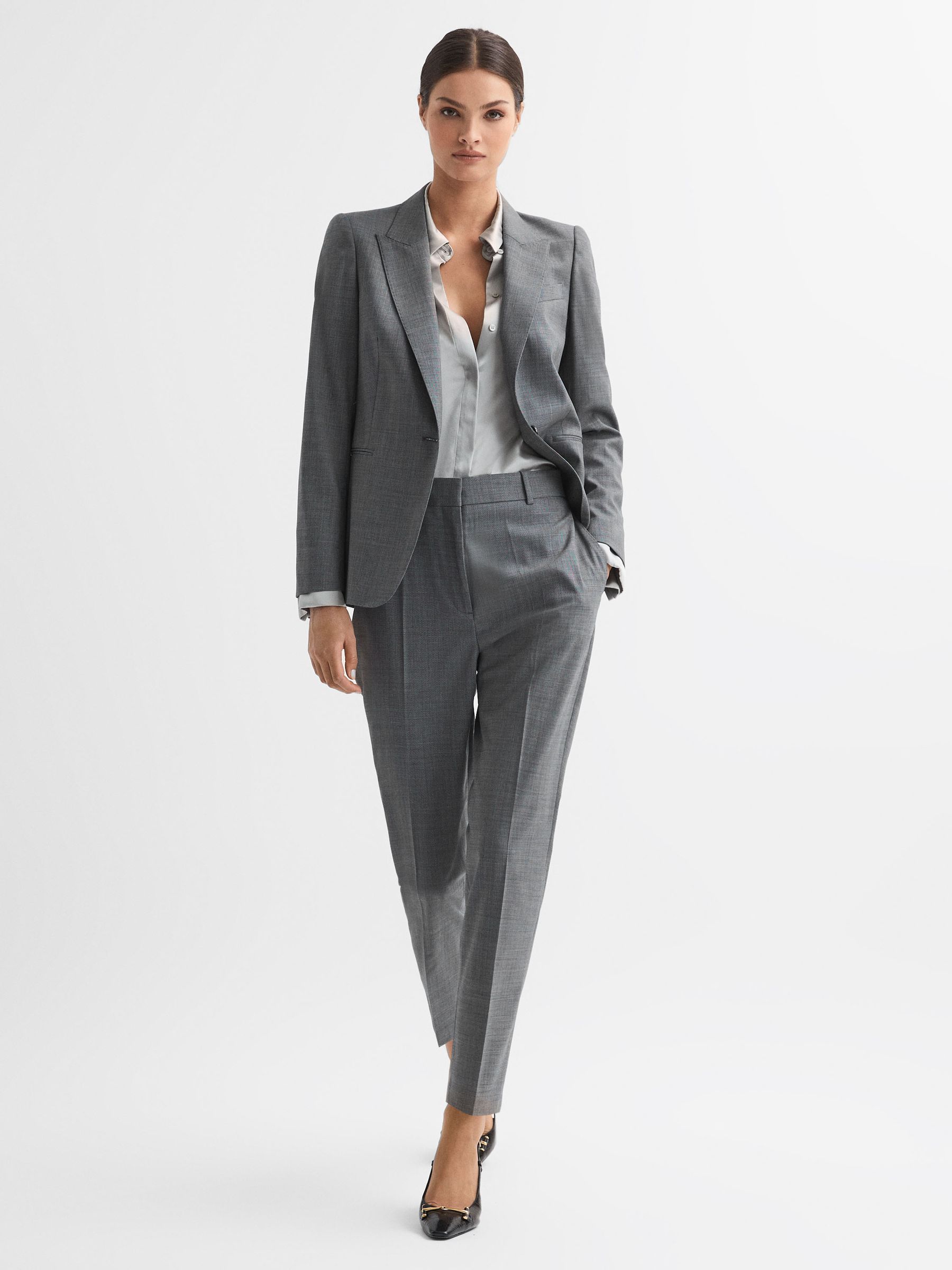 Slim Fit Wool Blend Suit Trousers in Grey - Image 3 of 5