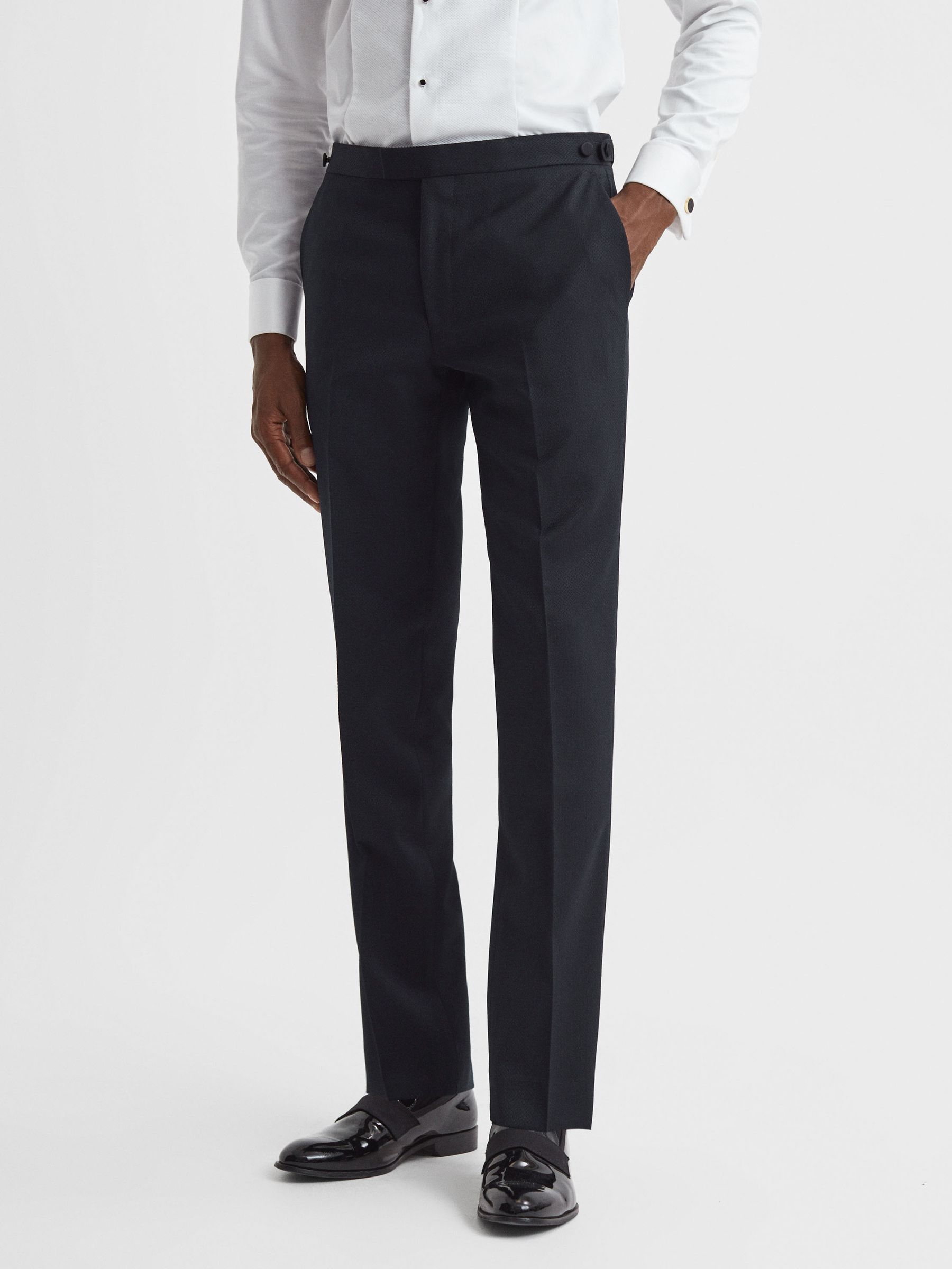 Modern Fit Jacquard Trousers in Navy - Image 1 of 5