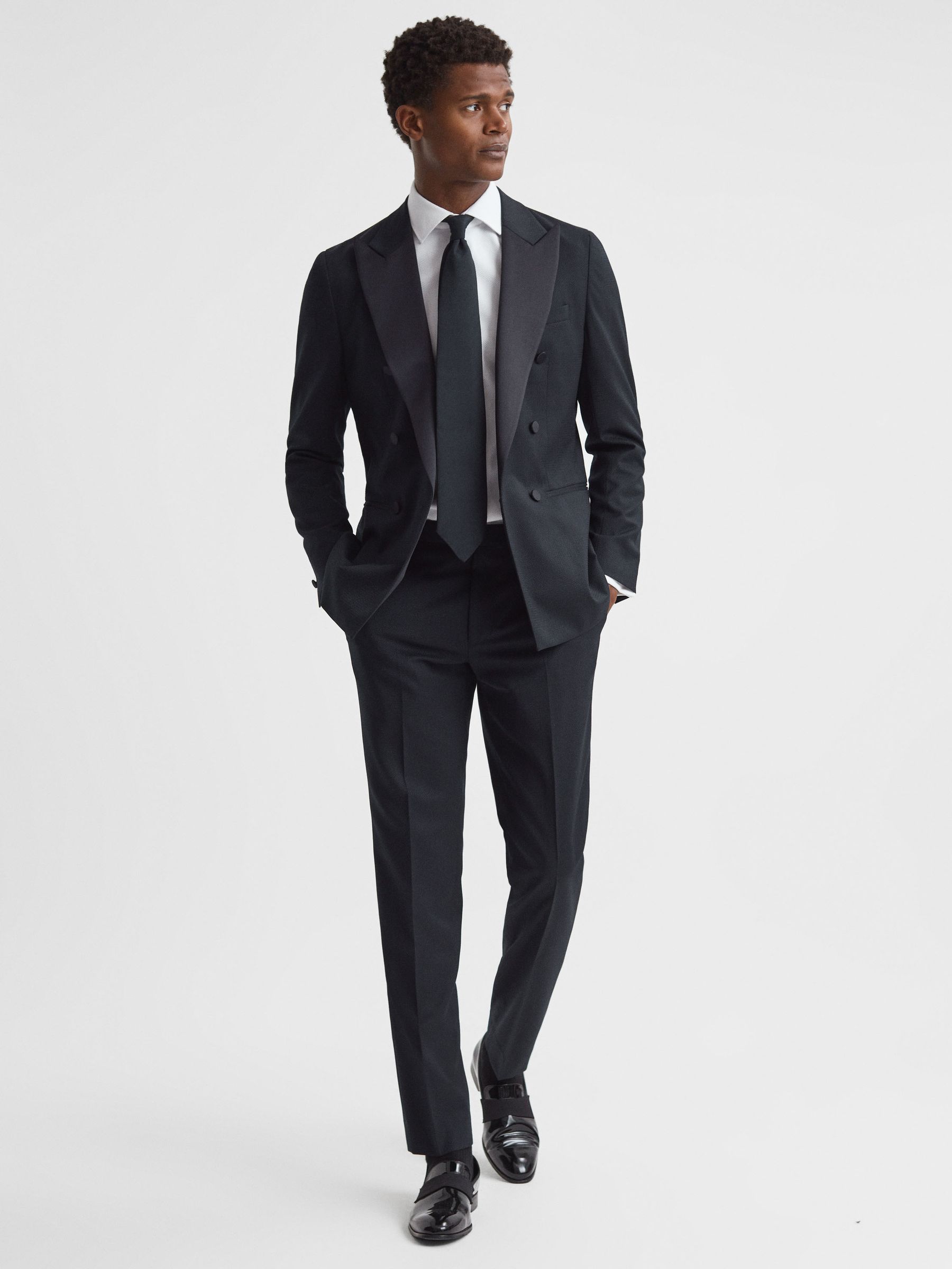 Modern Fit Jacquard Trousers in Navy - Image 3 of 5