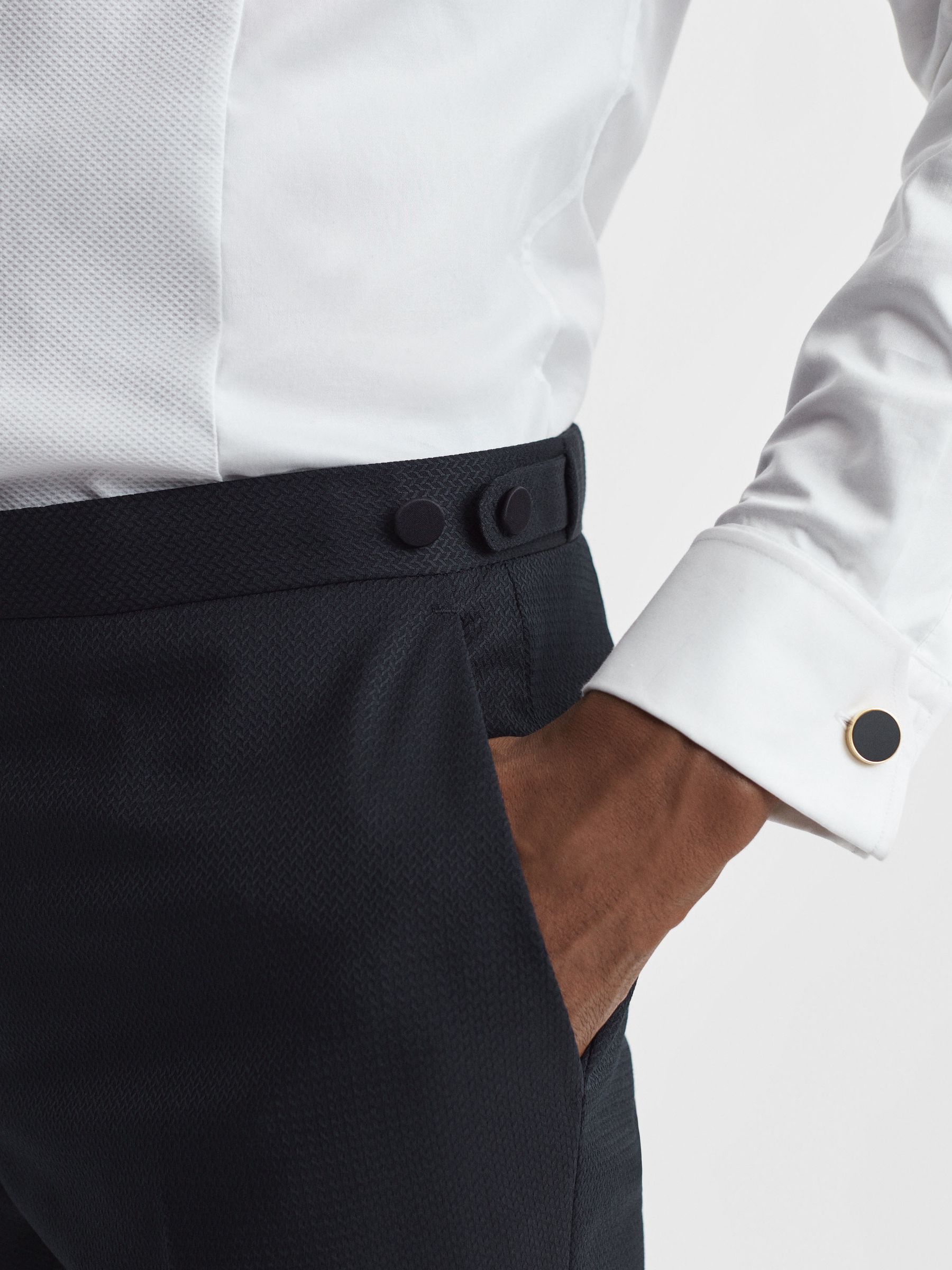 Modern Fit Jacquard Trousers in Navy - Image 4 of 5