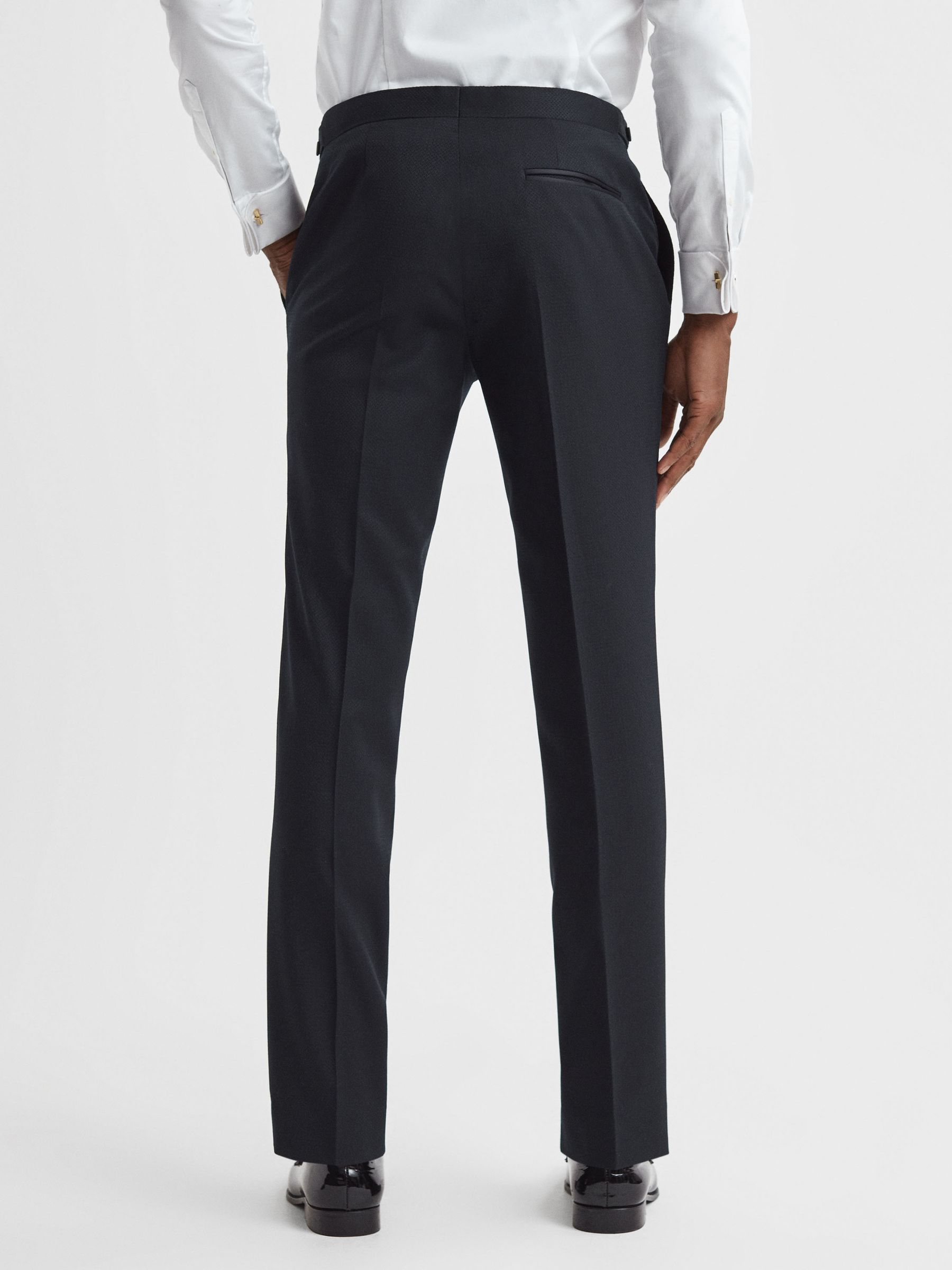 Modern Fit Jacquard Trousers in Navy - Image 5 of 5