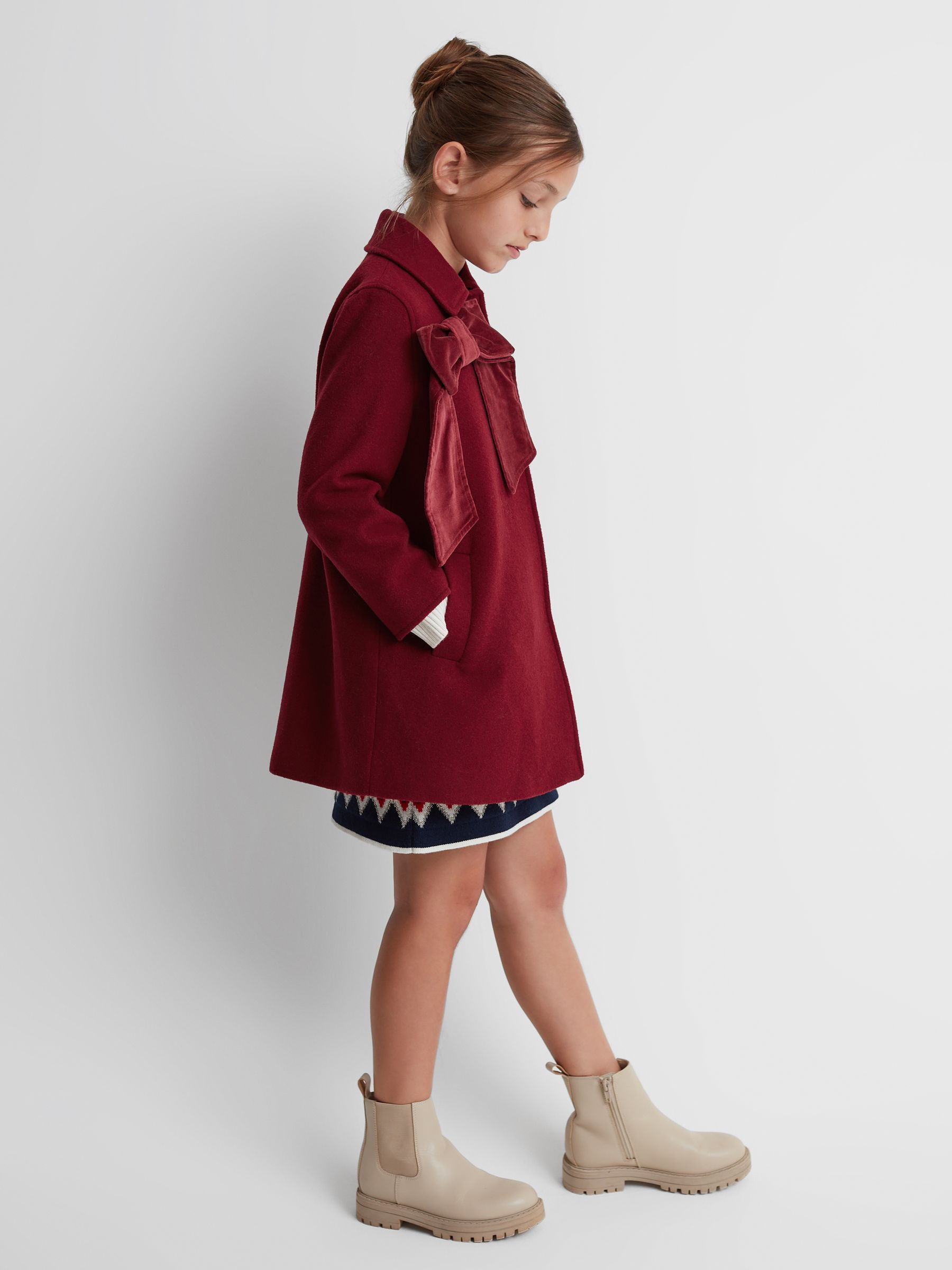 9-14 yrs Wool Blend Bow Coat in Red - Image 1 of 6