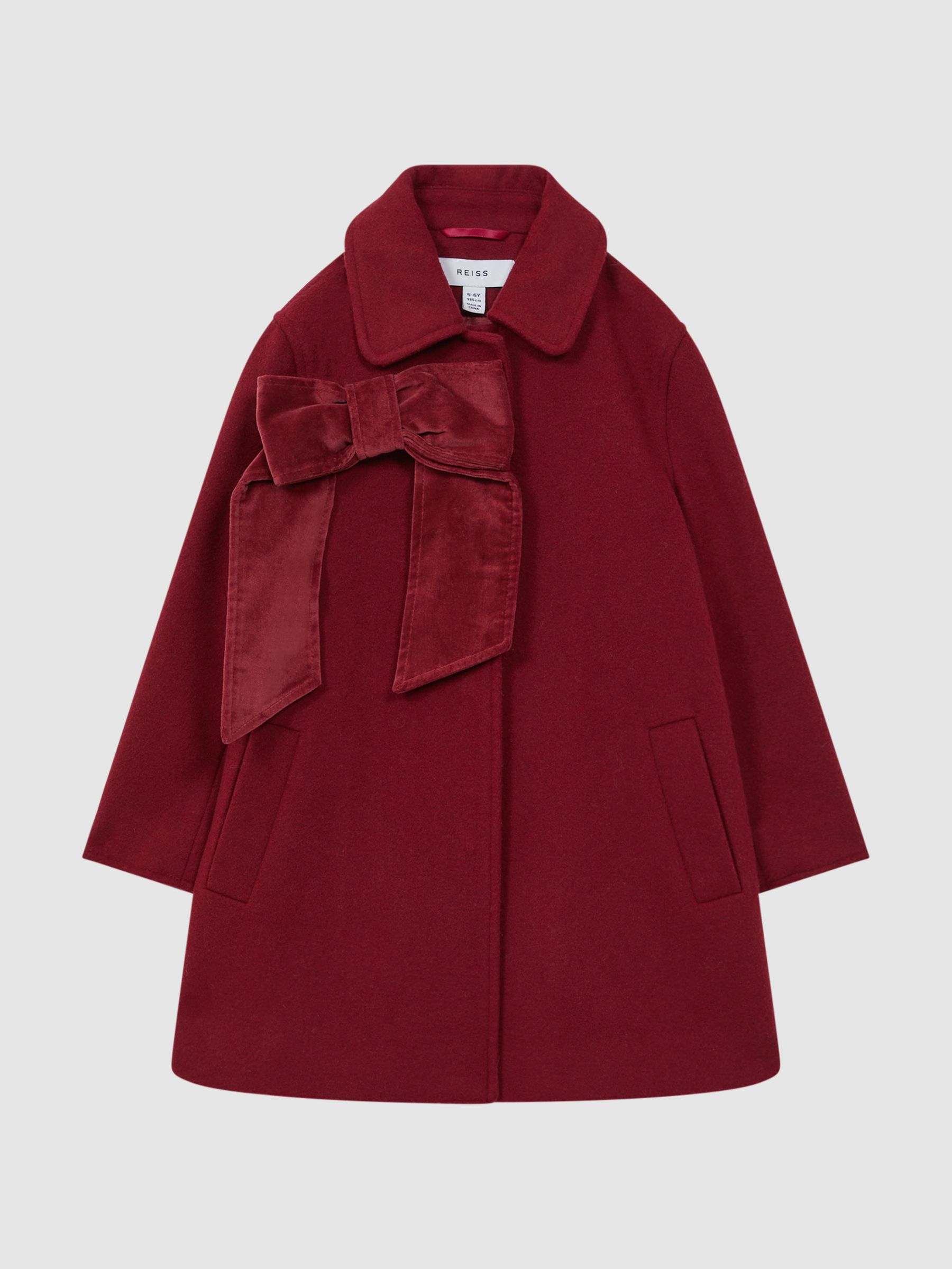 9-14 yrs Wool Blend Bow Coat in Red - Image 2 of 6