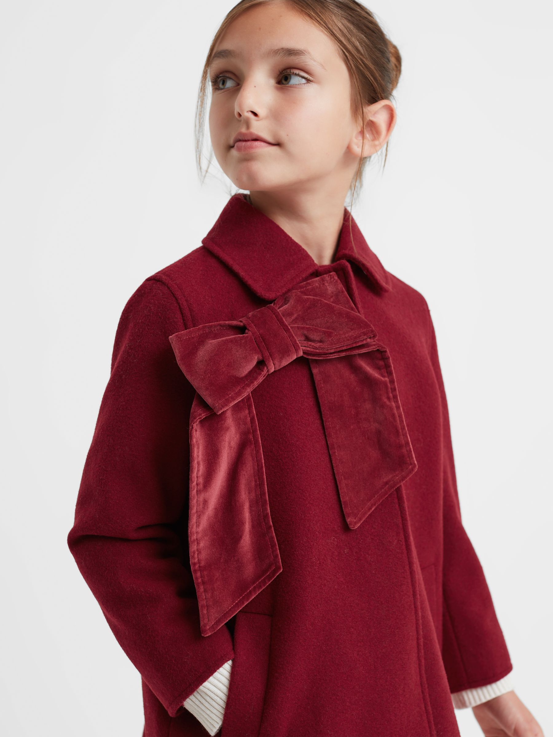 9-14 yrs Wool Blend Bow Coat in Red - Image 4 of 6