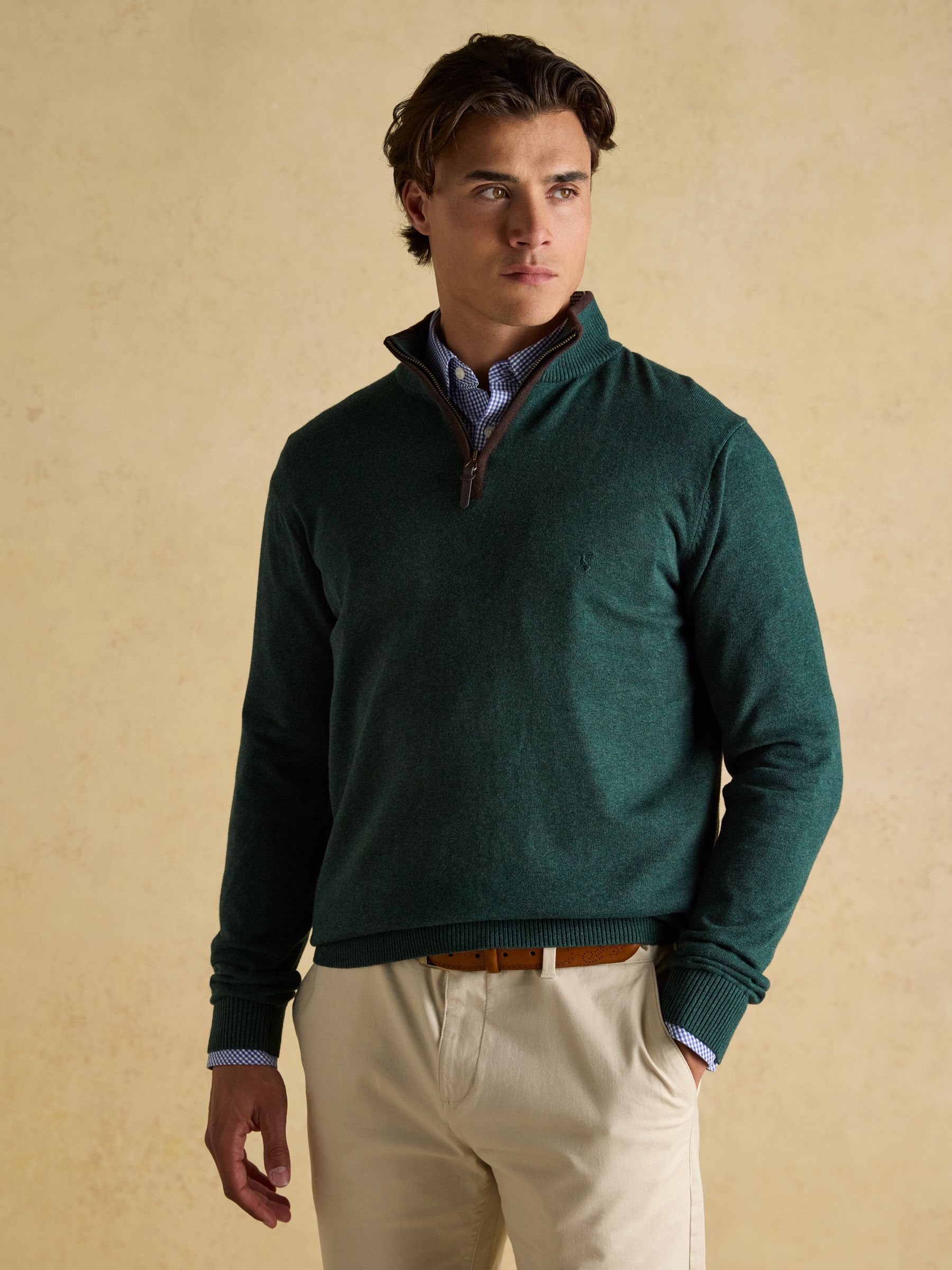 Hillside Dark Green Quarter Zip Knitted Jumper - Image 1 of 7