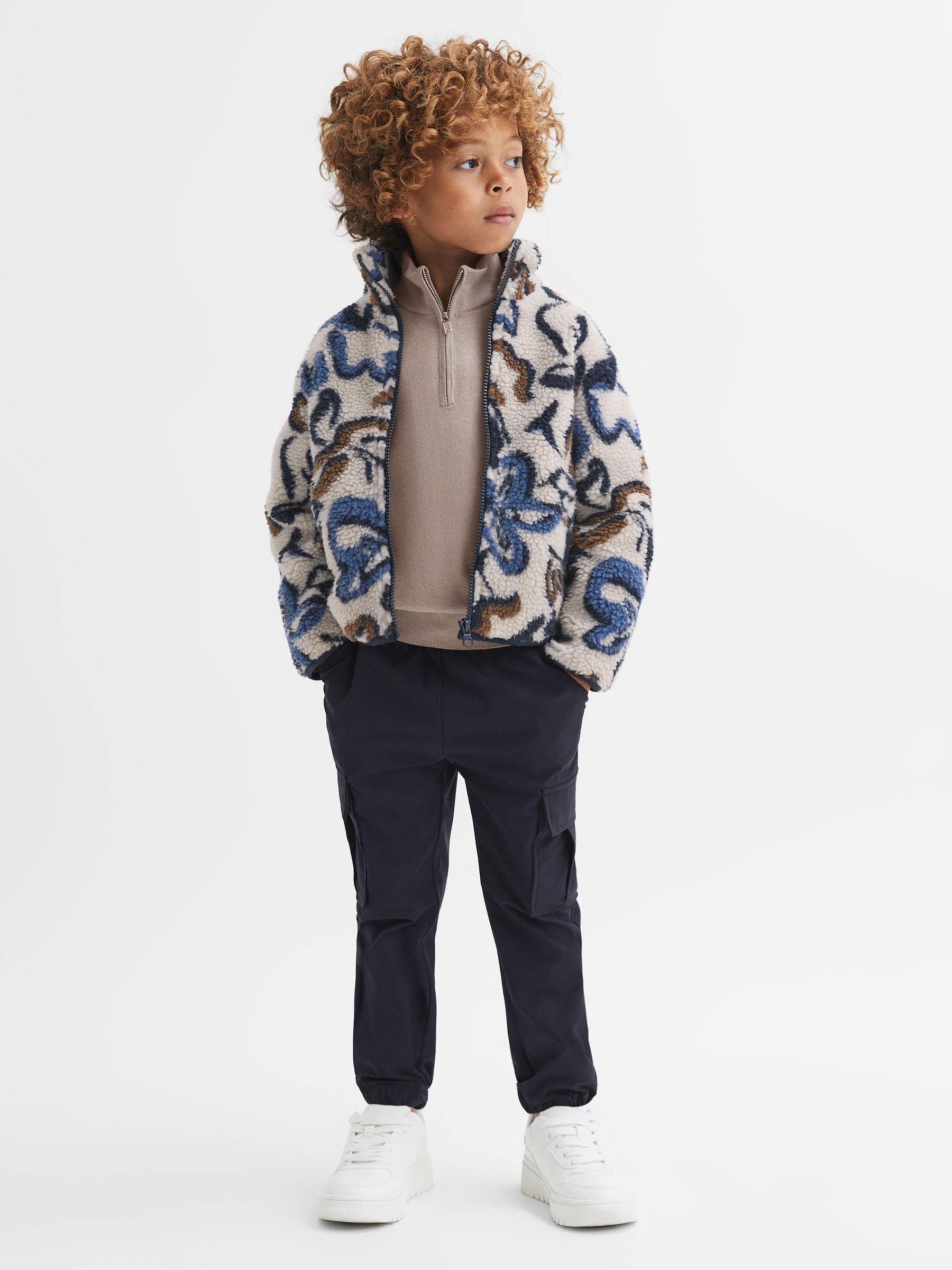 9-14 yrs Relaxed Sherpa Zip-Through Jacket in Ecru Multi - Image 1 of 6