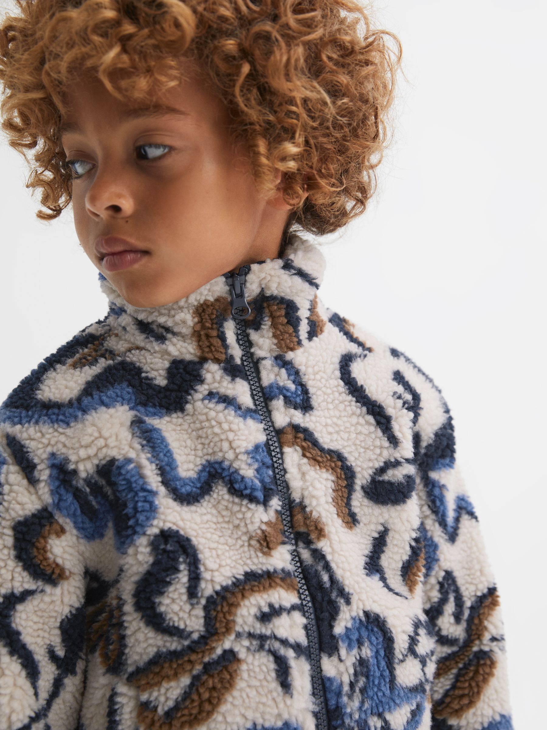 9-14 yrs Relaxed Sherpa Zip-Through Jacket in Ecru Multi - Image 4 of 6