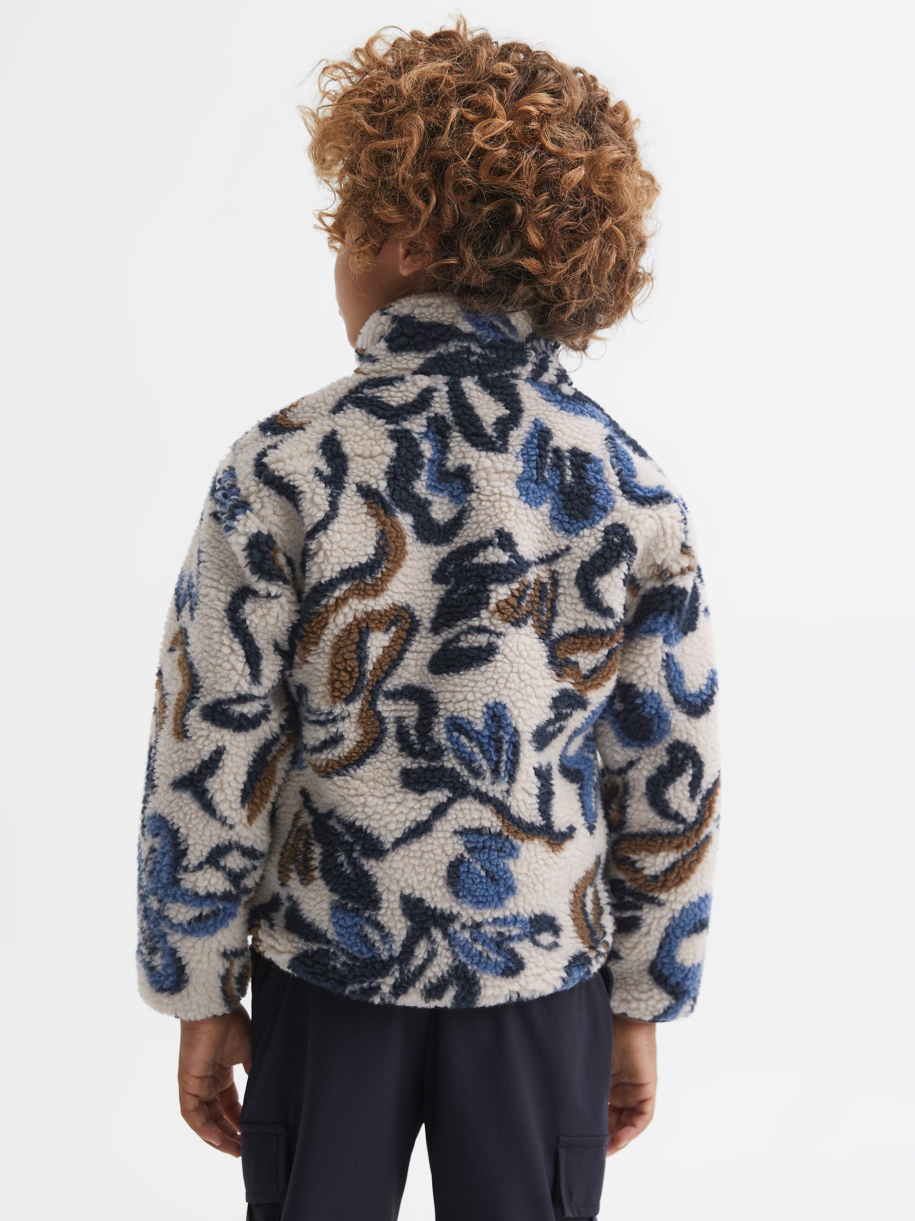 9-14 yrs Relaxed Sherpa Zip-Through Jacket in Ecru Multi - Image 5 of 6