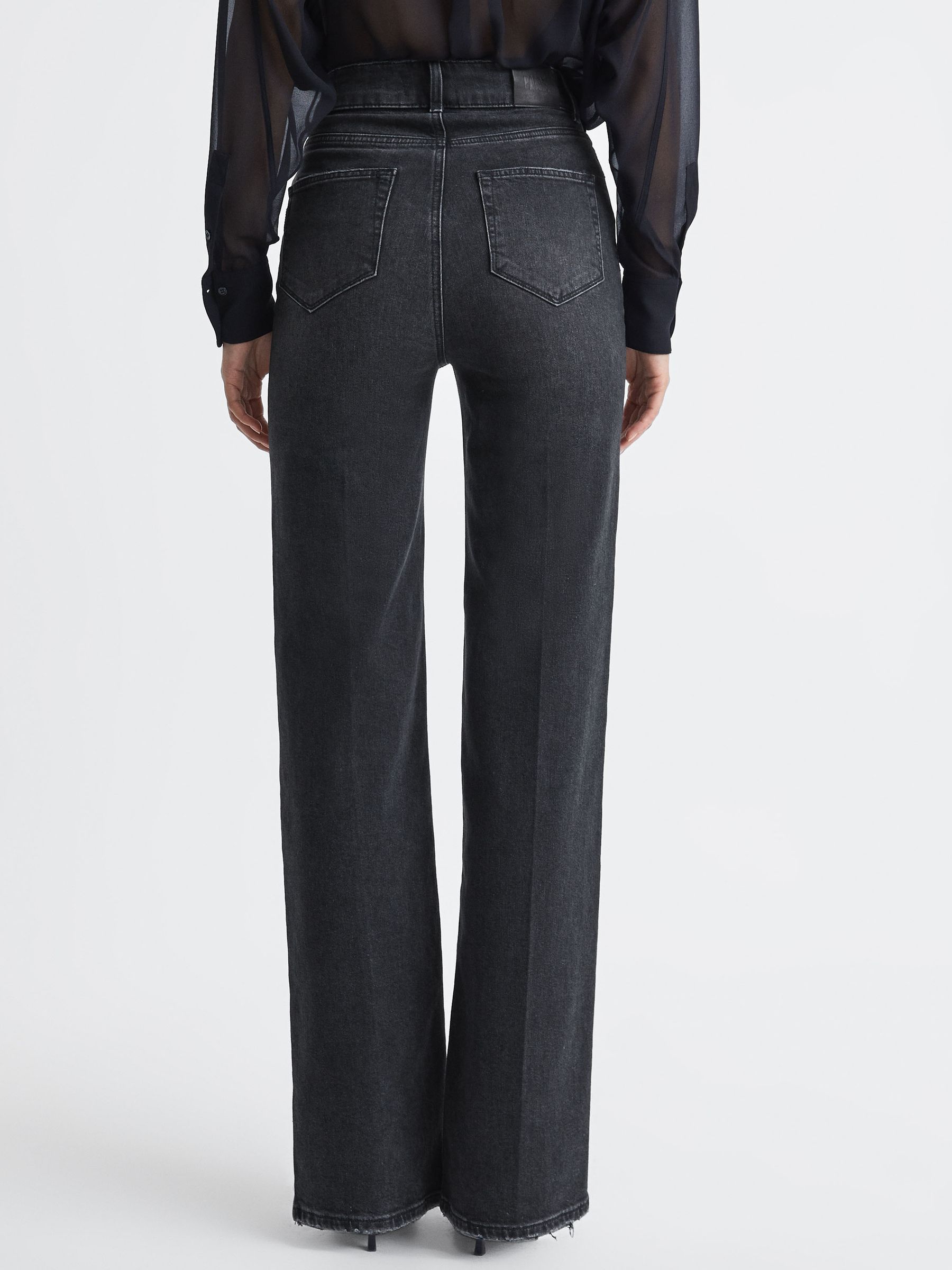 Paige High Rise Distressed Wide Leg Jeans in Viper Black - Image 4 of 4