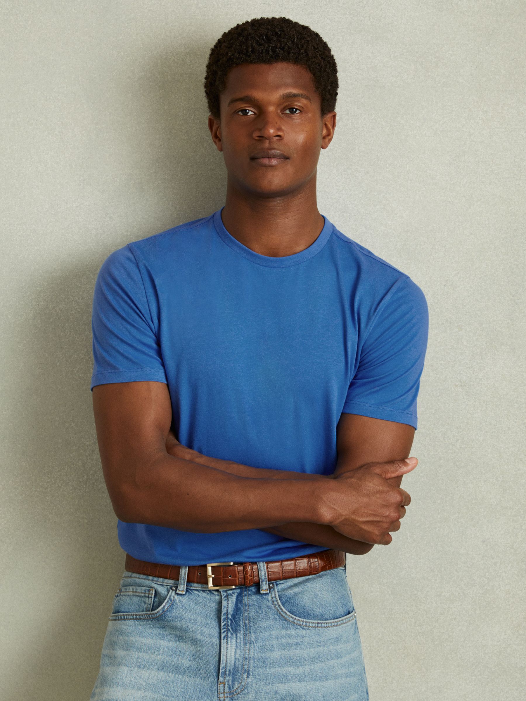 Cotton Crew Neck T-Shirt in Cobalt Blue - Image 1 of 6