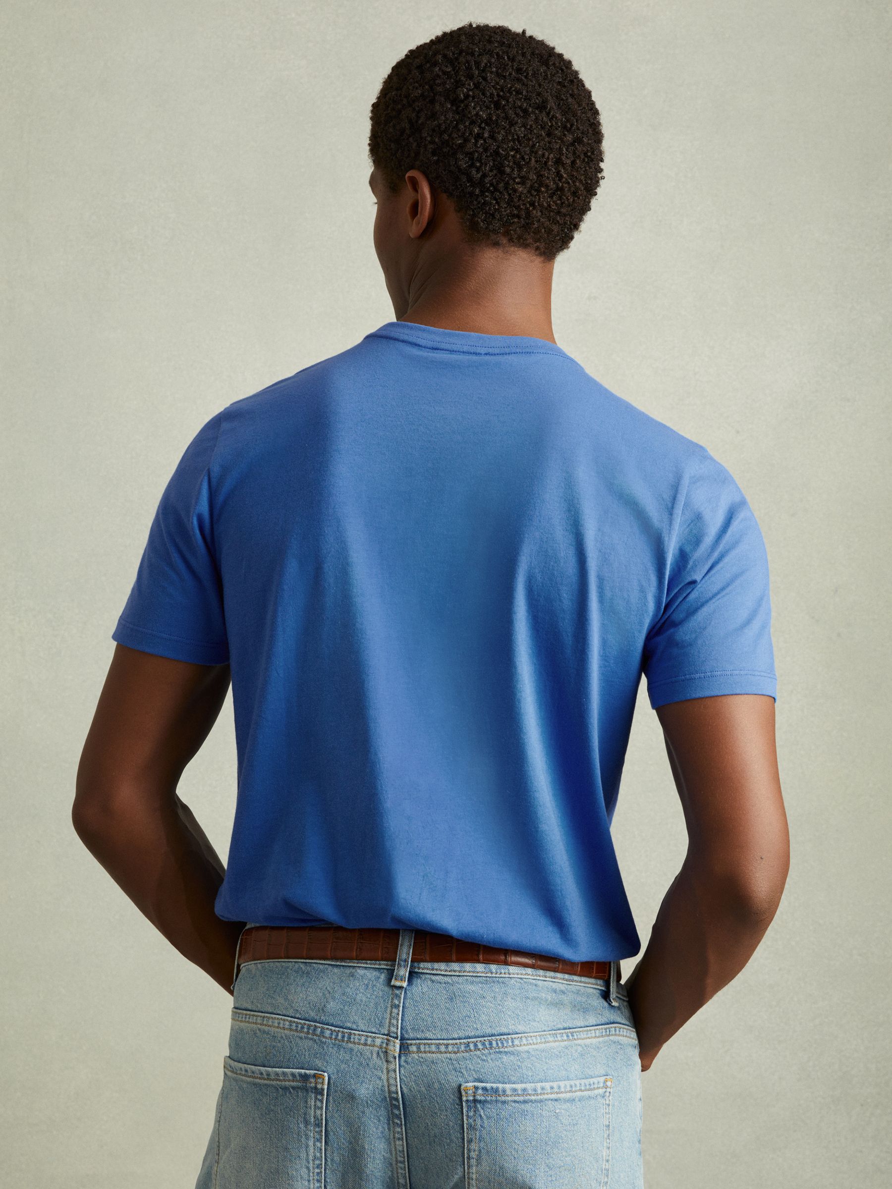 Cotton Crew Neck T-Shirt in Cobalt Blue - Image 5 of 6