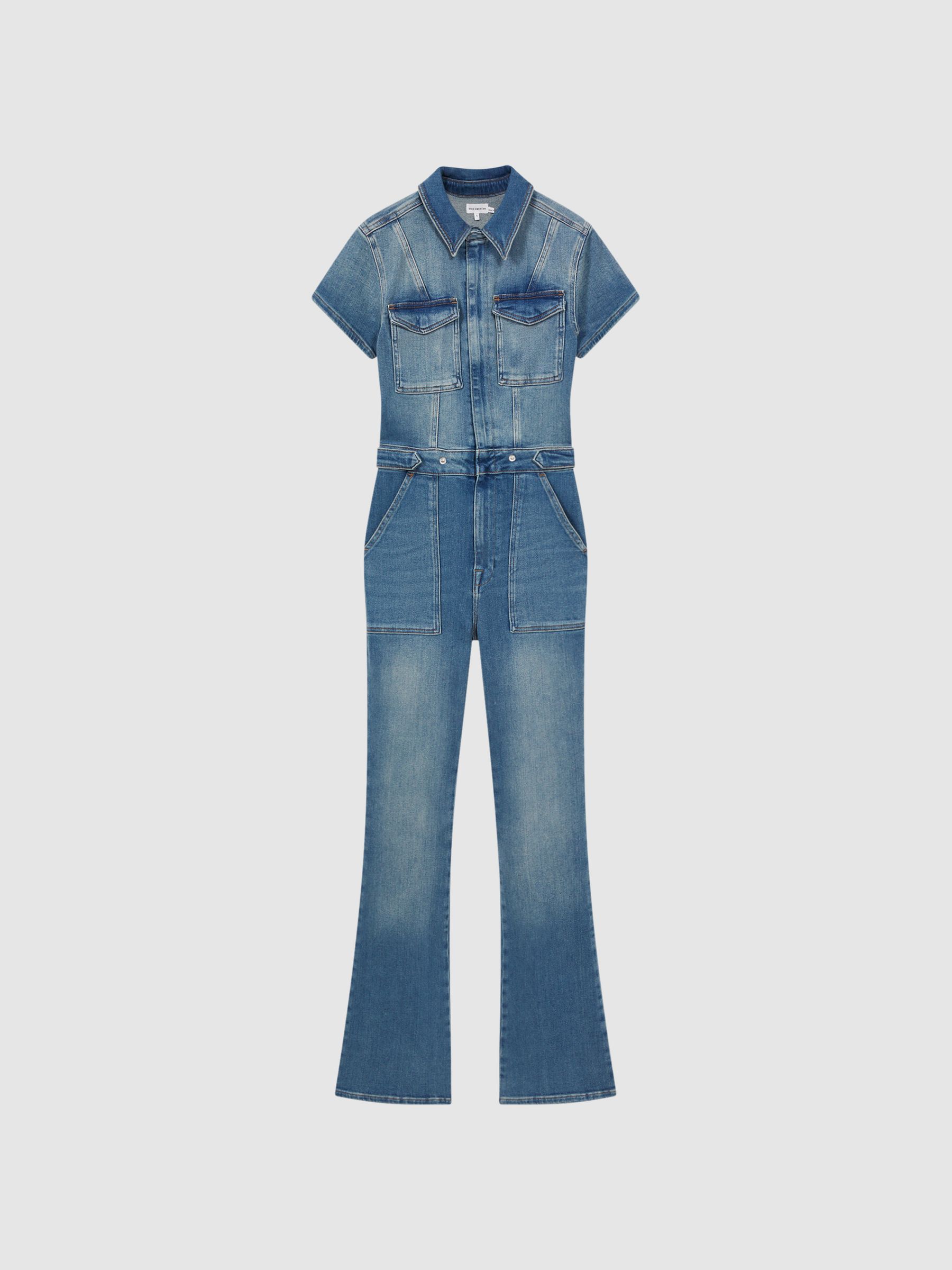 Good American Denim Bootcut Jumpsuit in Blue - Image 2 of 5