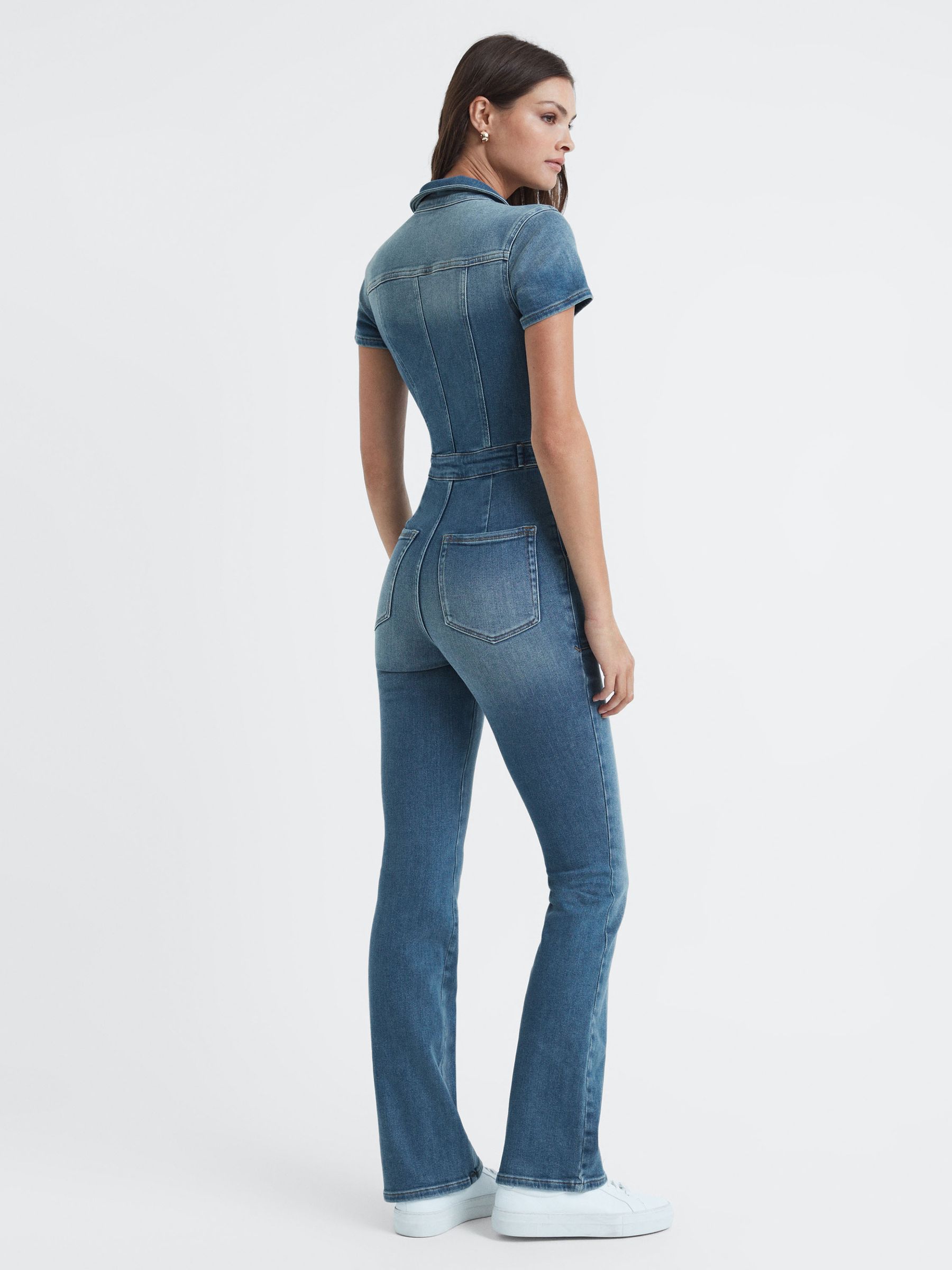 Good American Denim Bootcut Jumpsuit in Blue - Image 4 of 5
