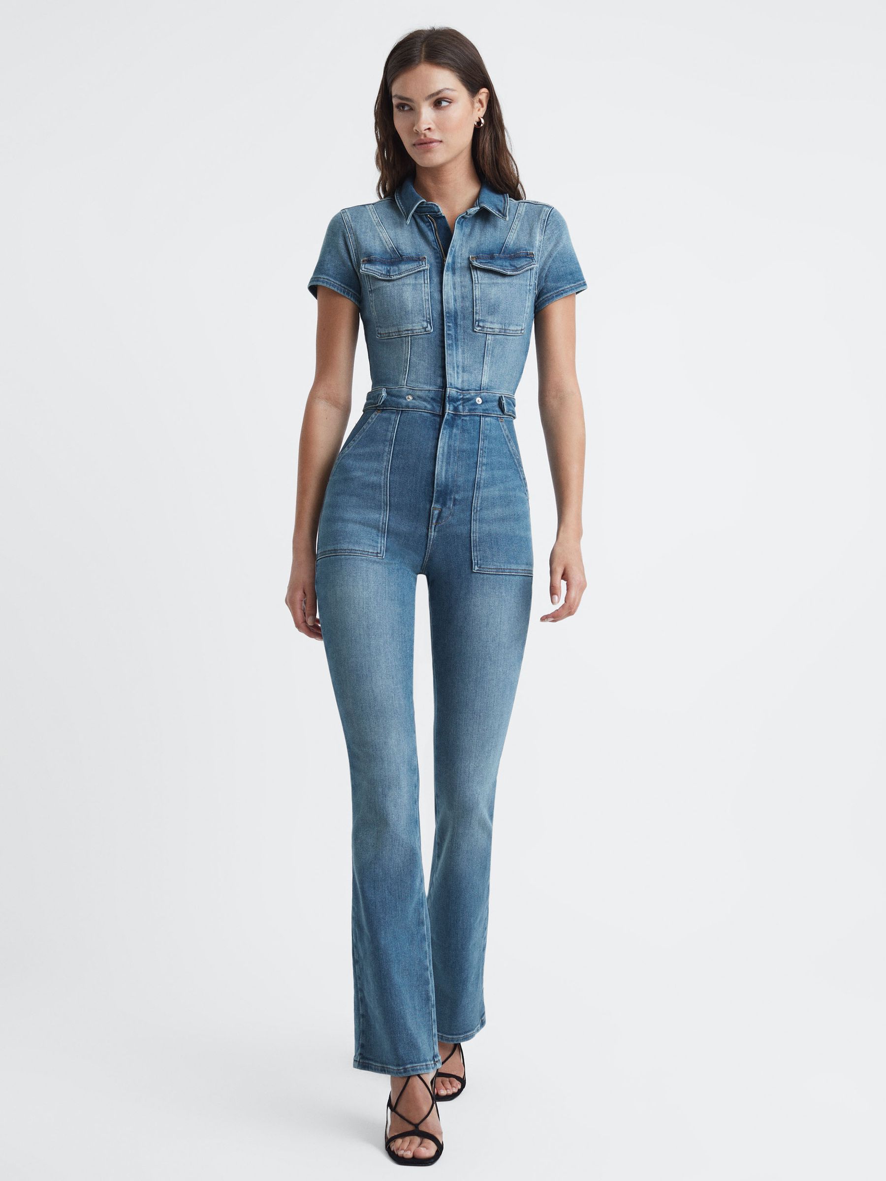 Good American Denim Bootcut Jumpsuit in Blue - Image 5 of 5