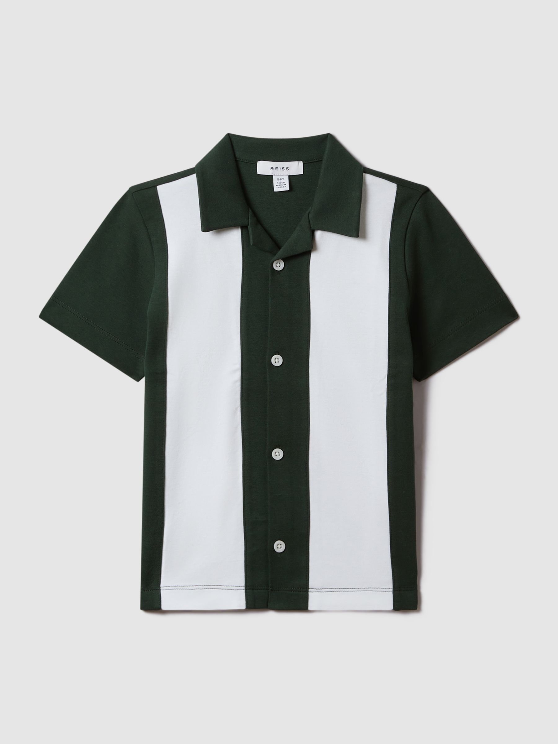 3-9 yrs Cotton Cuban Collar Bowling Shirt in Green/Ecru - Image 1 of 2 3-9 yrs Cotton Cuban Collar Bowling Shirt in Green/Ecru - Image 1 of 2