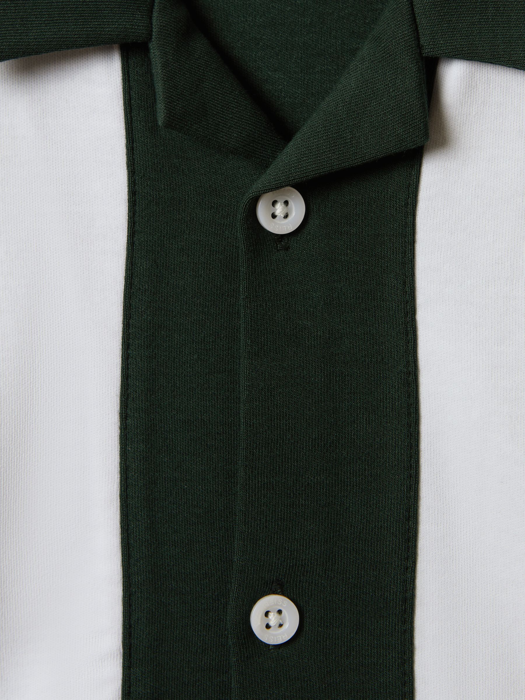 3-9 yrs Cotton Cuban Collar Bowling Shirt in Green/Ecru - Image 2 of 2