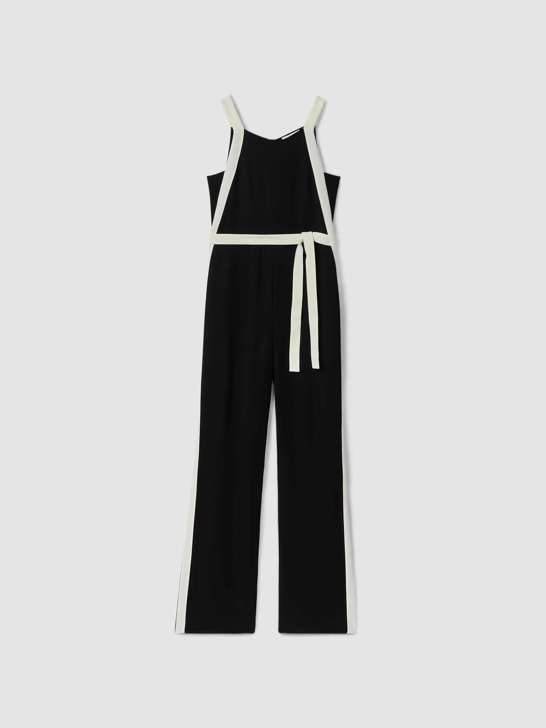 Petite Contrast Trim Belted Jumpsuit in Black/White - Image 2 of 7