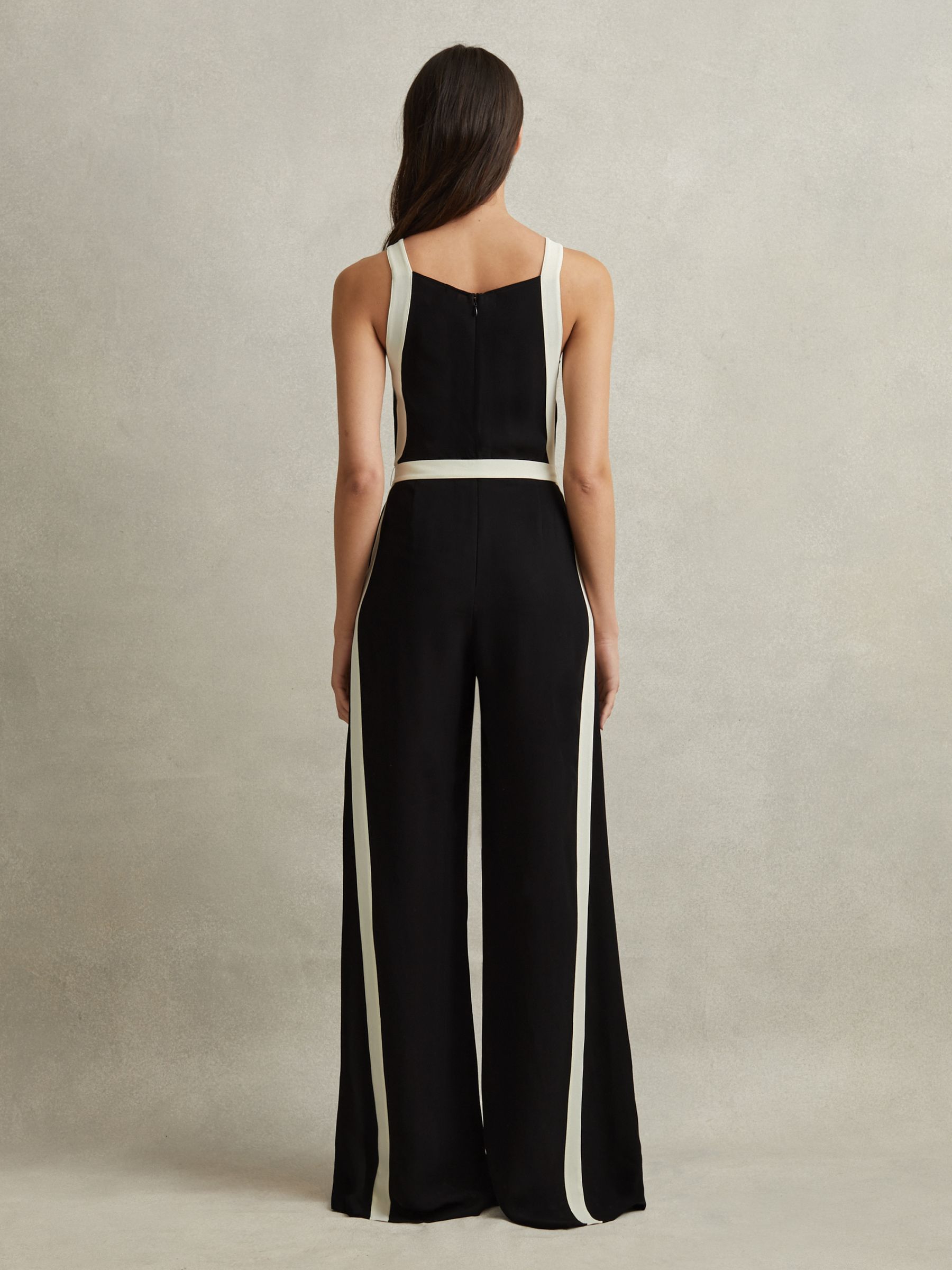 Petite Contrast Trim Belted Jumpsuit in Black/White - Image 5 of 7