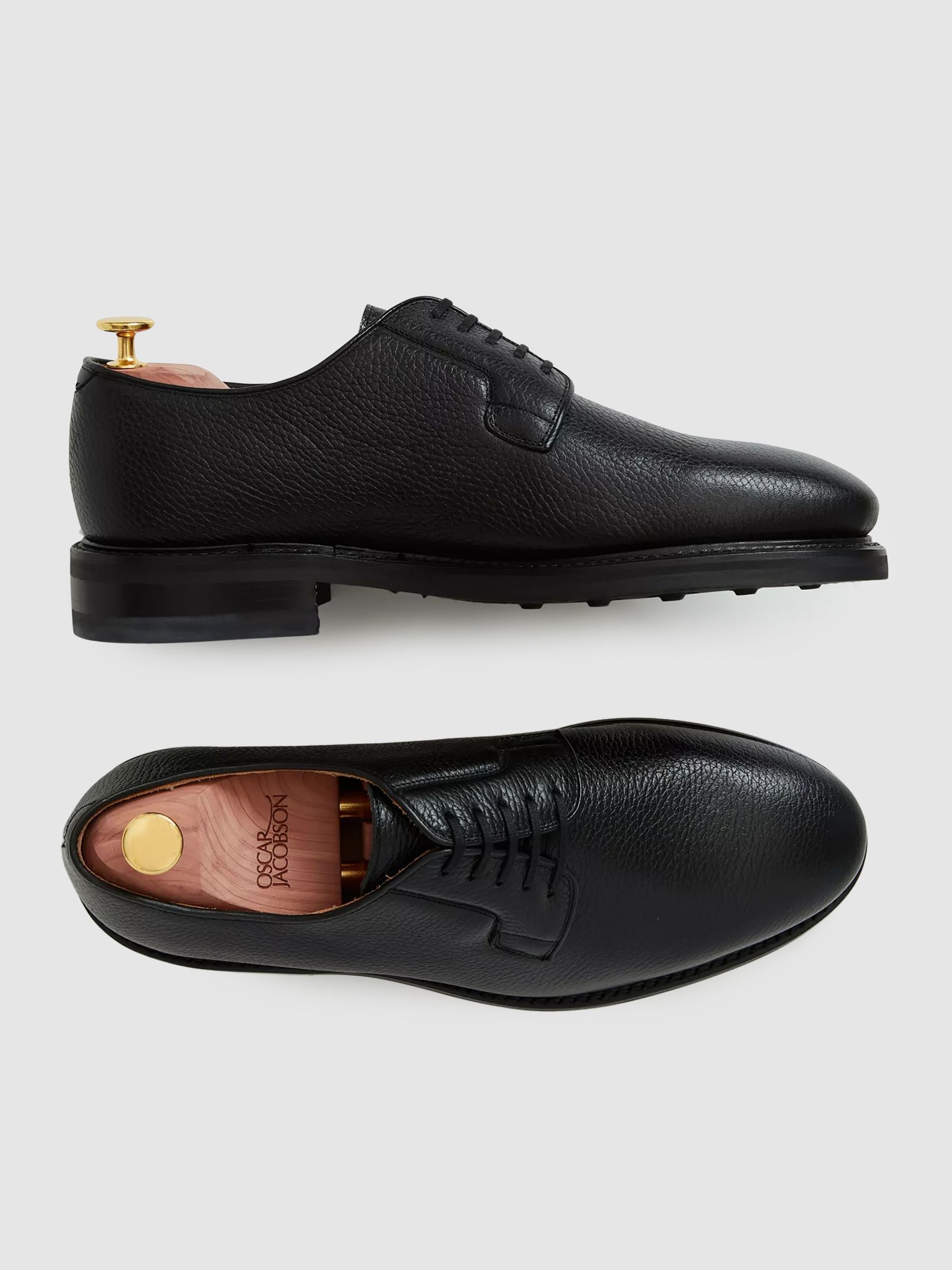 Oscar Jacobson Grained Leather Lace Up Shoes in Black - Image 3 of 5