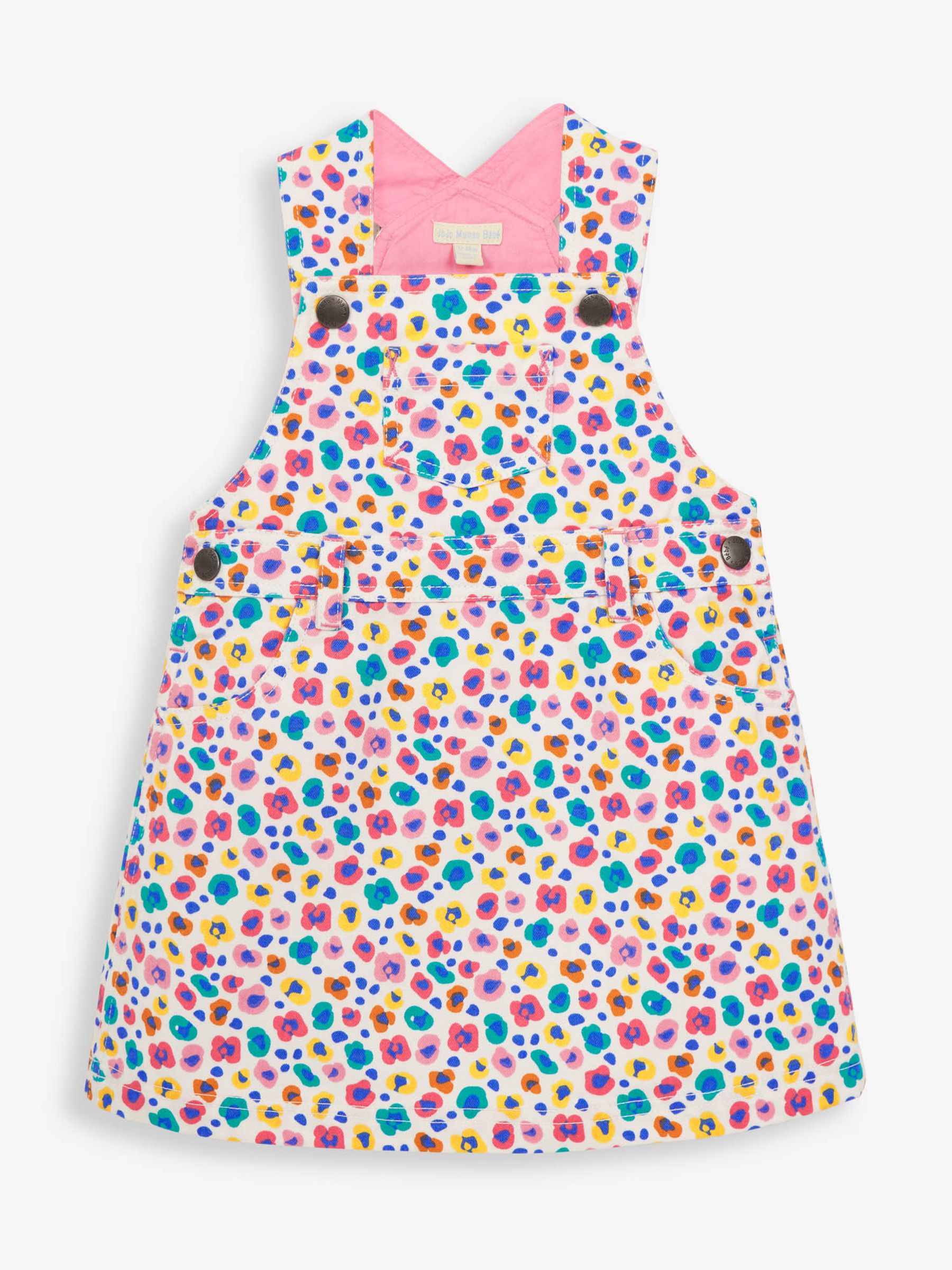 Cream Girls Animal Print Dungaree Dress - Image 1 of 2