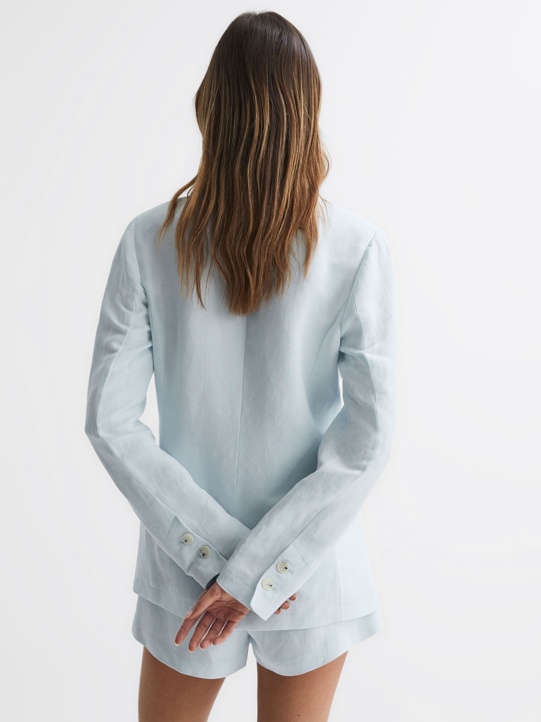 Paige Double Breasted Linen Blend Suit Blazer in Ice Flow - Image 4 of 5