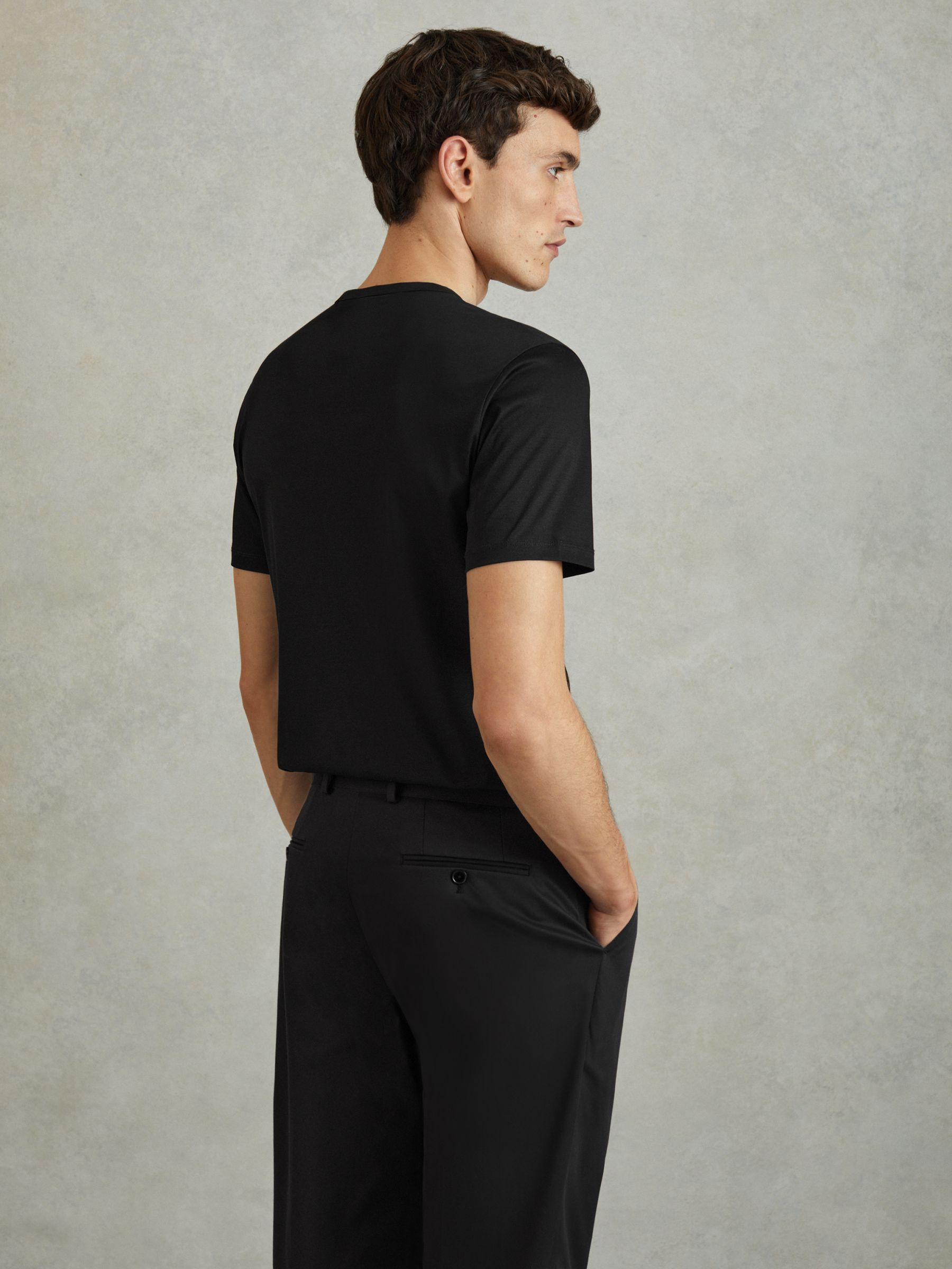 Cotton Crew Neck T-Shirt in Black - Image 4 of 4