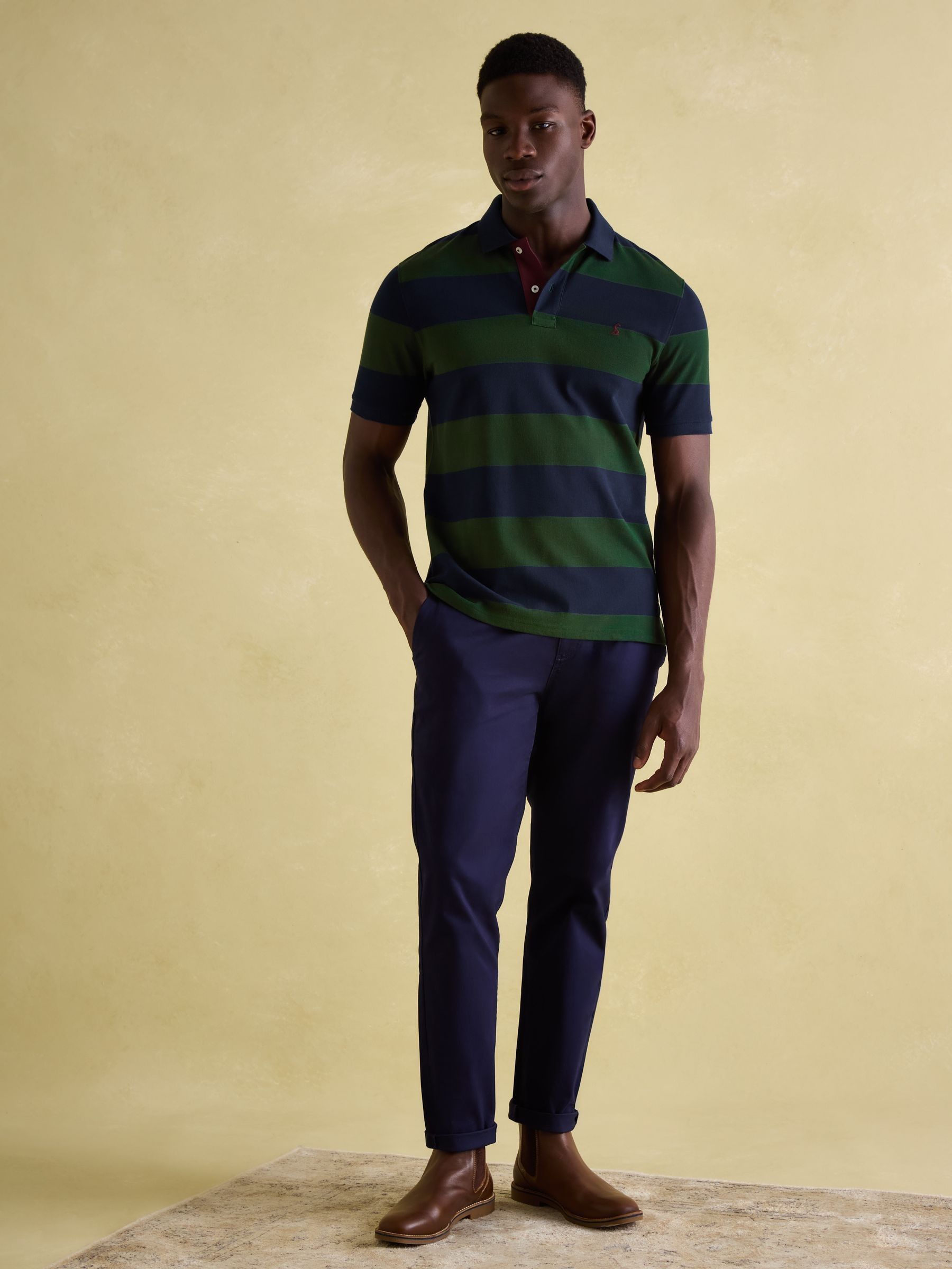 Woody Green & Navy Cotton Pique Polo Shirt - Image 4 of 6