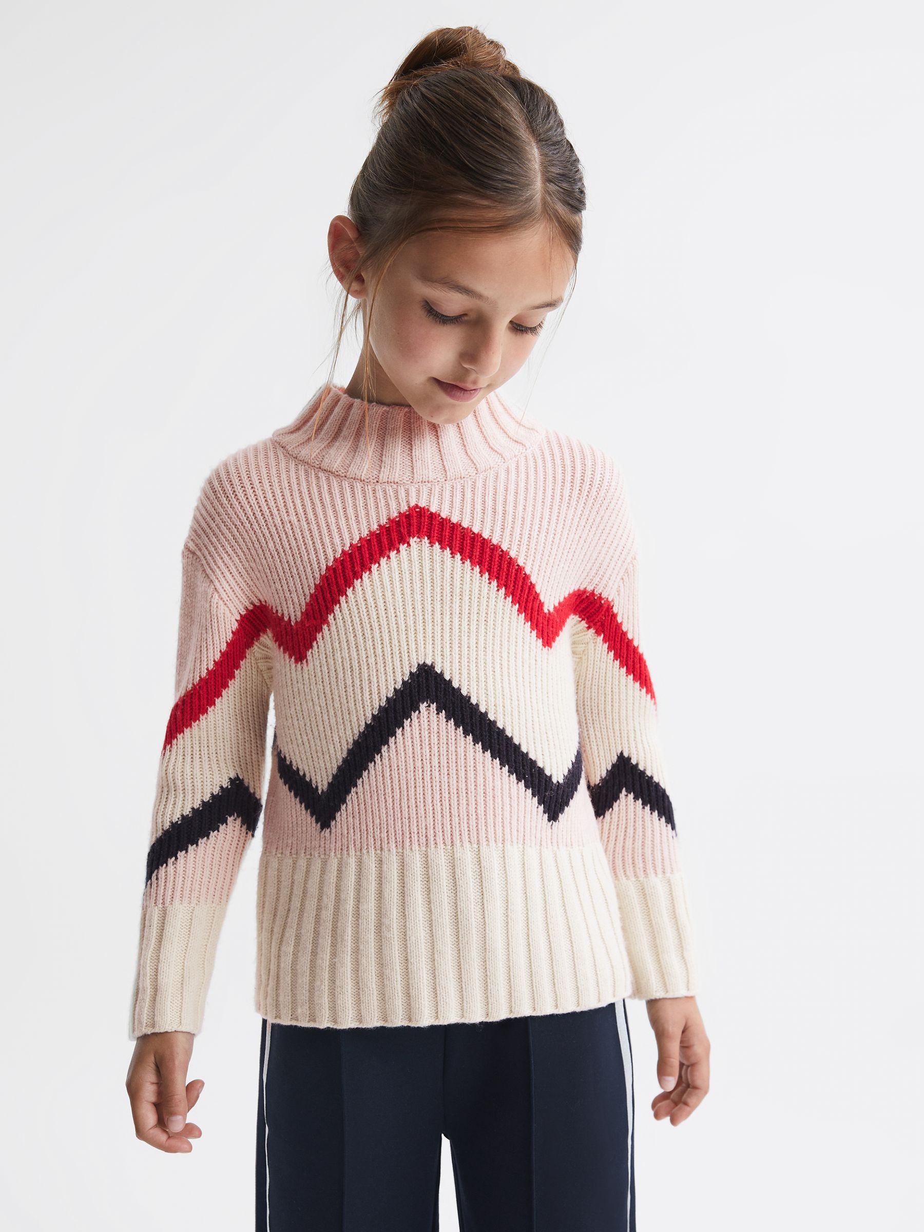 9-14 yrs Knitted Zig-Zag Jumper in Pink - Image 3 of 6