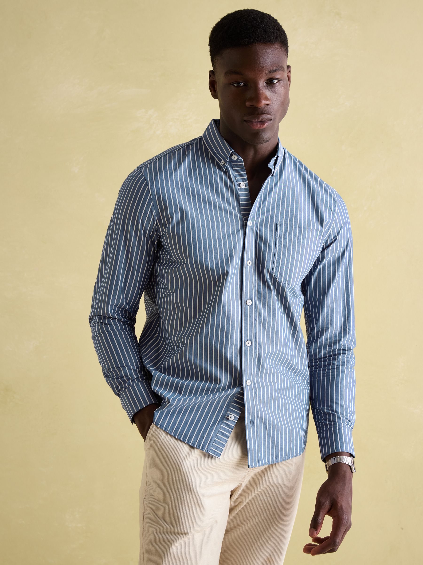 Abbott Blue Striped Cotton Poplin Shirt - Image 2 of 8