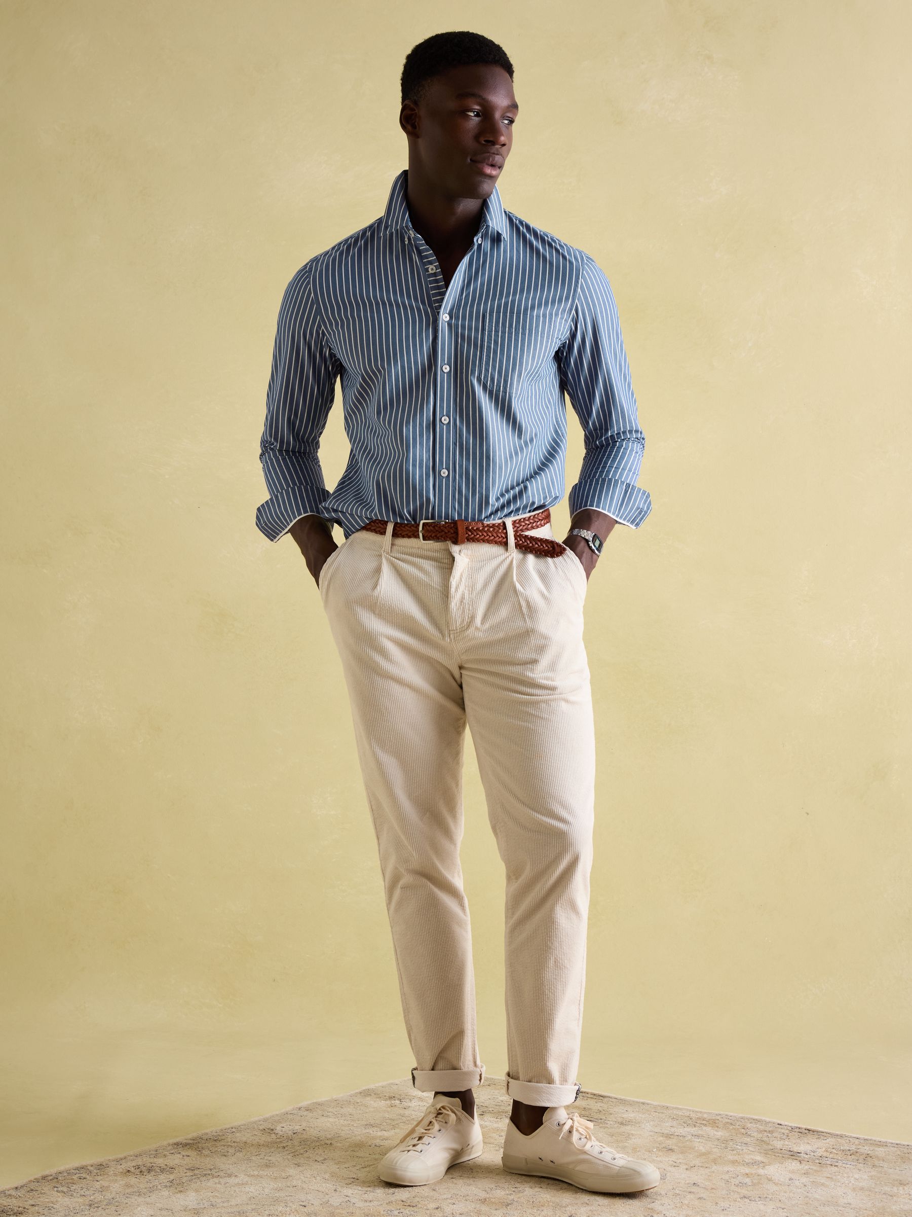Abbott Blue Striped Cotton Poplin Shirt - Image 5 of 8