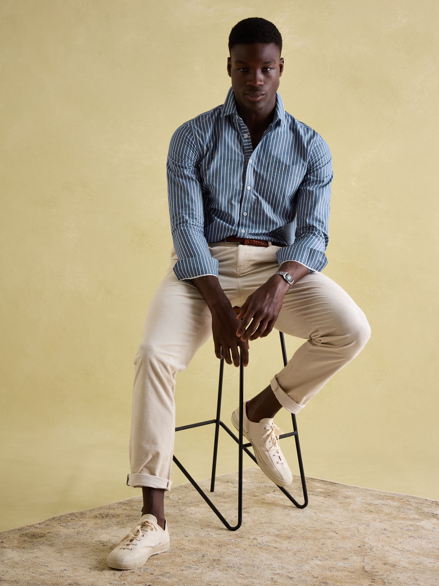 Abbott Blue Striped Cotton Poplin Shirt - Image 7 of 8