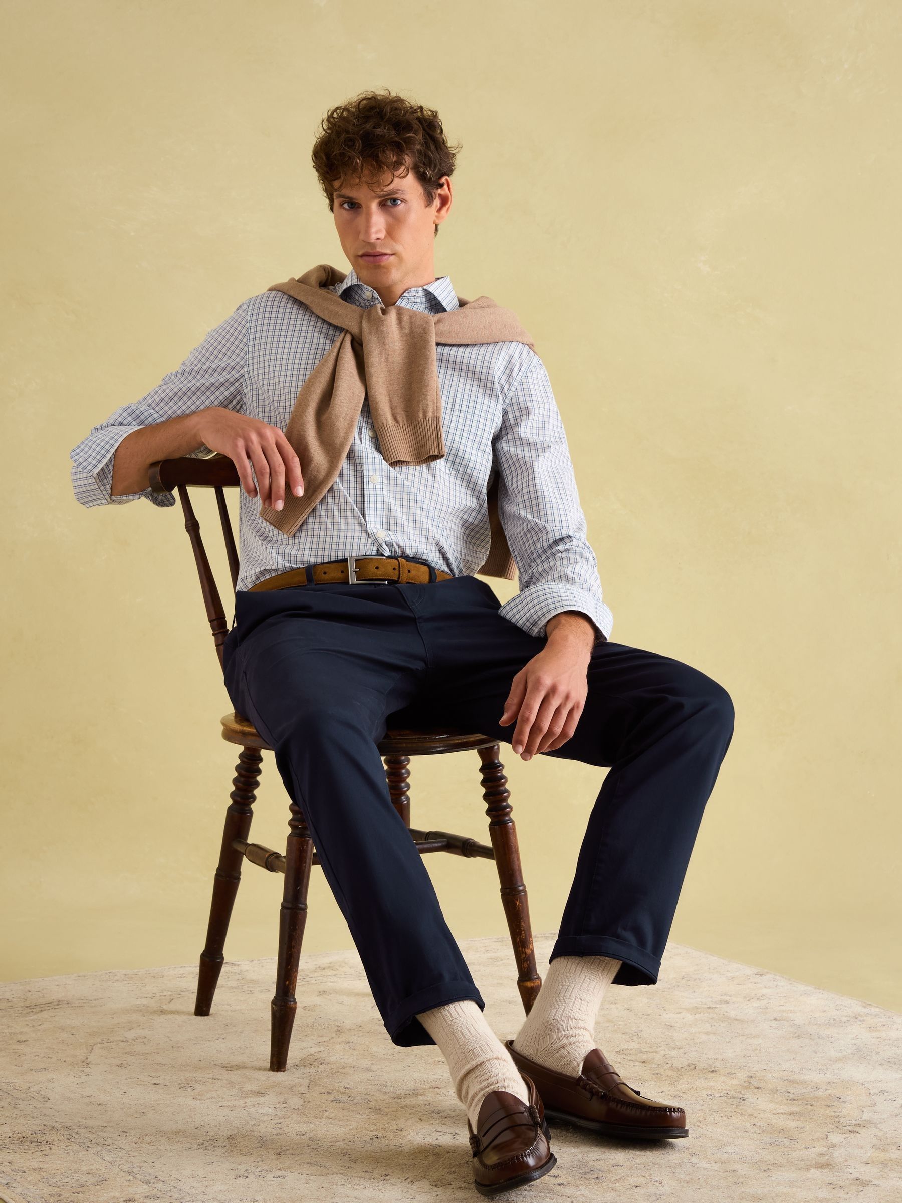 Blue Check Cotton Shirt - Image 7 of 8