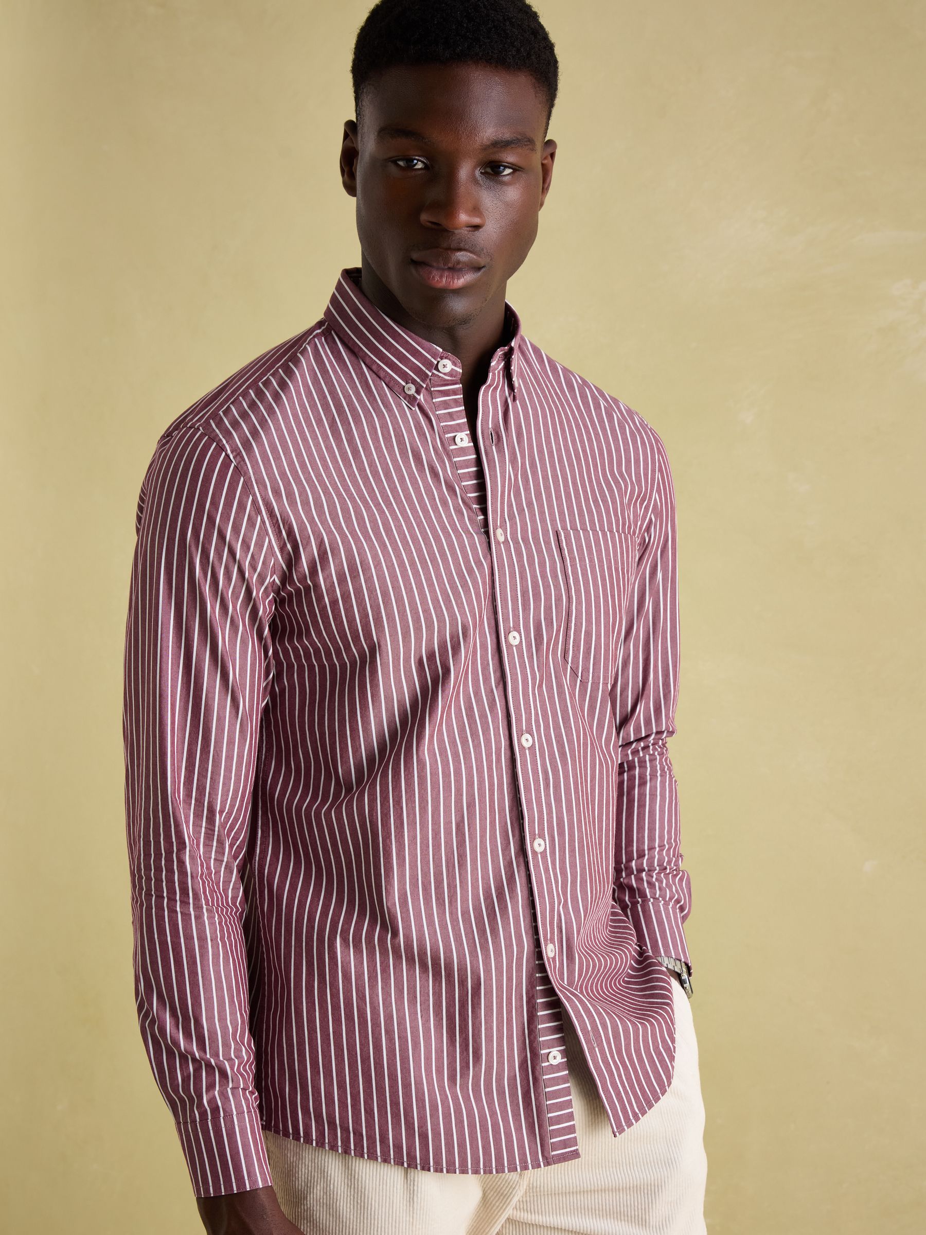 Abbott Red Striped Cotton Poplin Shirt - Image 2 of 7