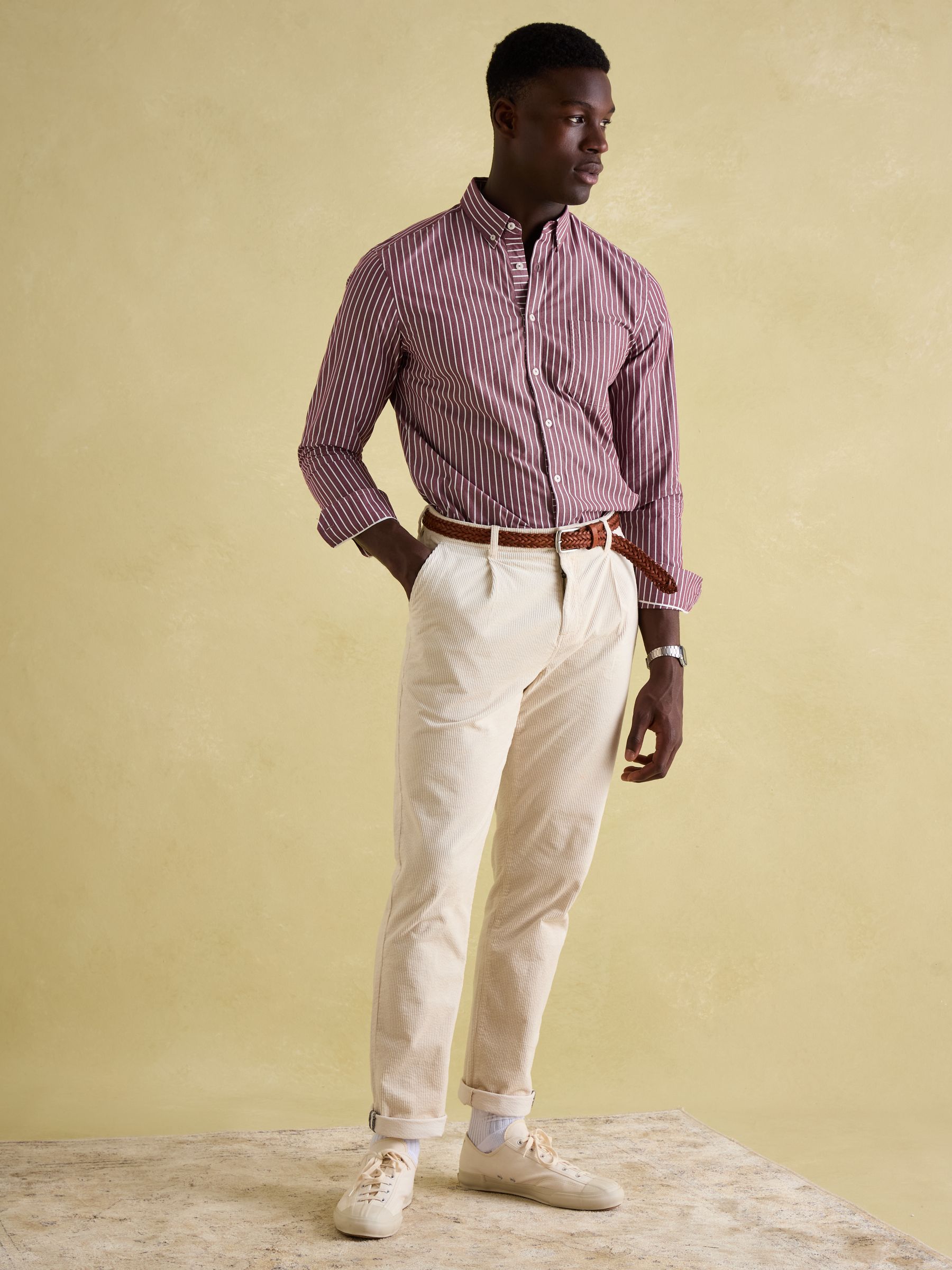 Abbott Red Striped Cotton Poplin Shirt - Image 4 of 7