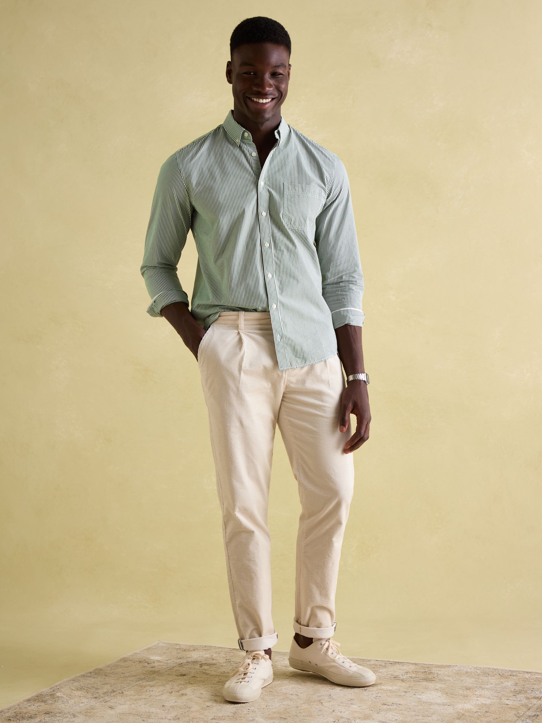 Abbott Green Pinstriped Cotton Poplin Shirt - Image 7 of 8