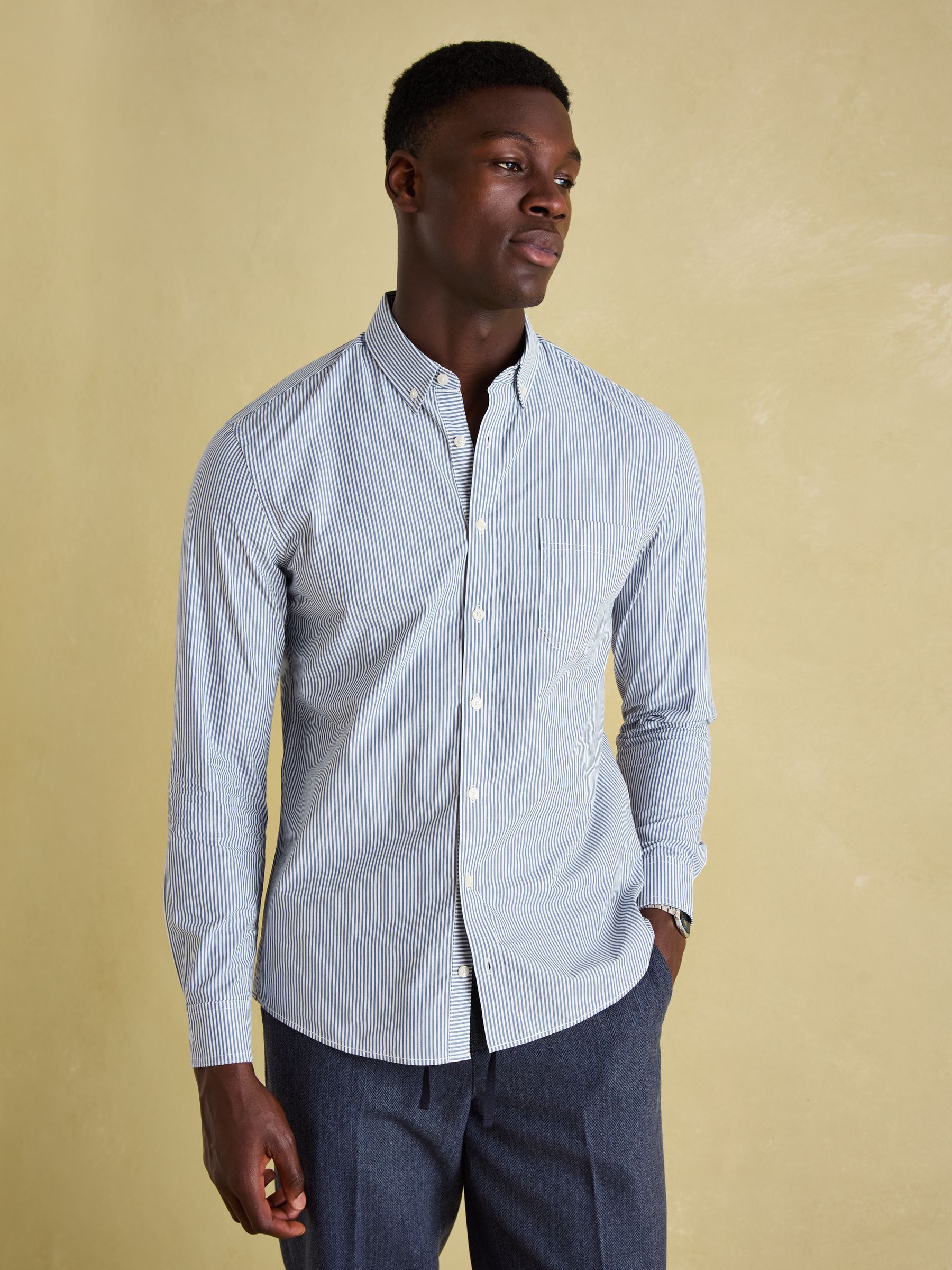 Abbott Blue Pinstriped Cotton Poplin Shirt - Image 2 of 7
